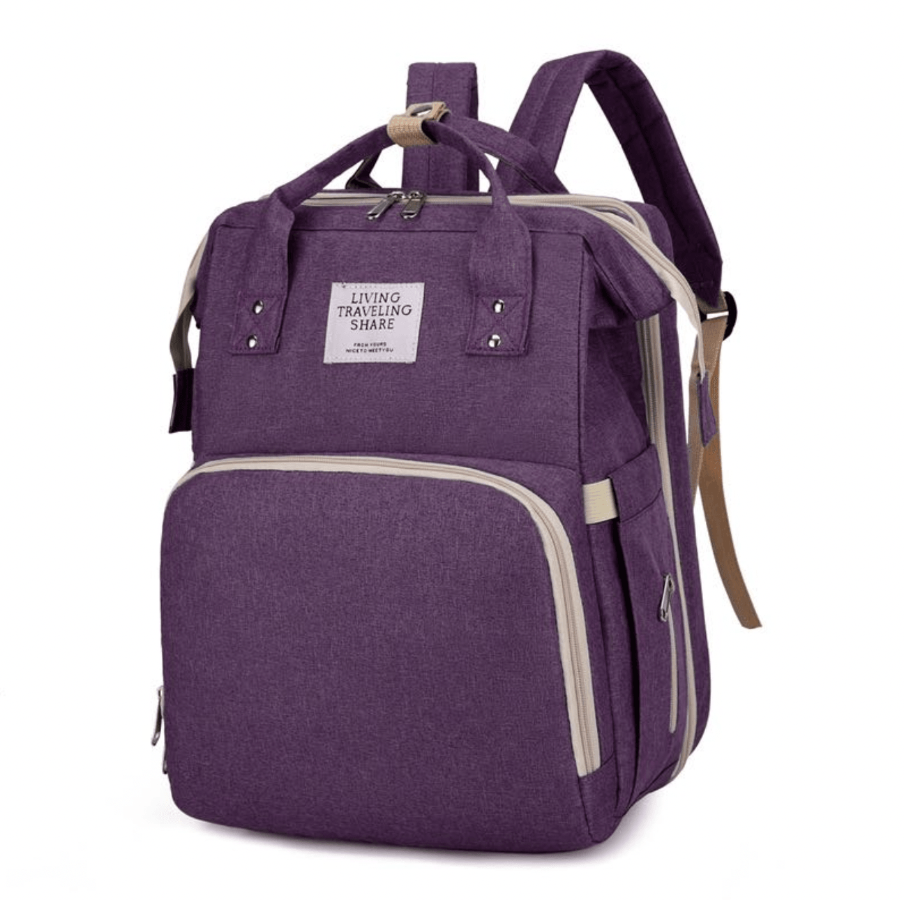 Mom's Bag - Zaino Cambio con Fasciatoio, disponibile in Viola, Pesca e Nero, progettato per il cambio pannolini e viaggi con bambini.