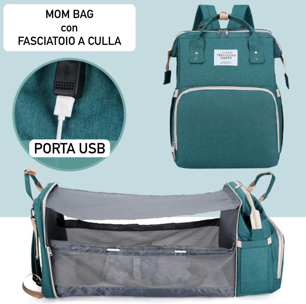 Mom's Bag - Zaino Cambio con Fasciatoio, disponibile in Viola, Pesca e Nero, progettato per il cambio pannolini e viaggi con bambini.