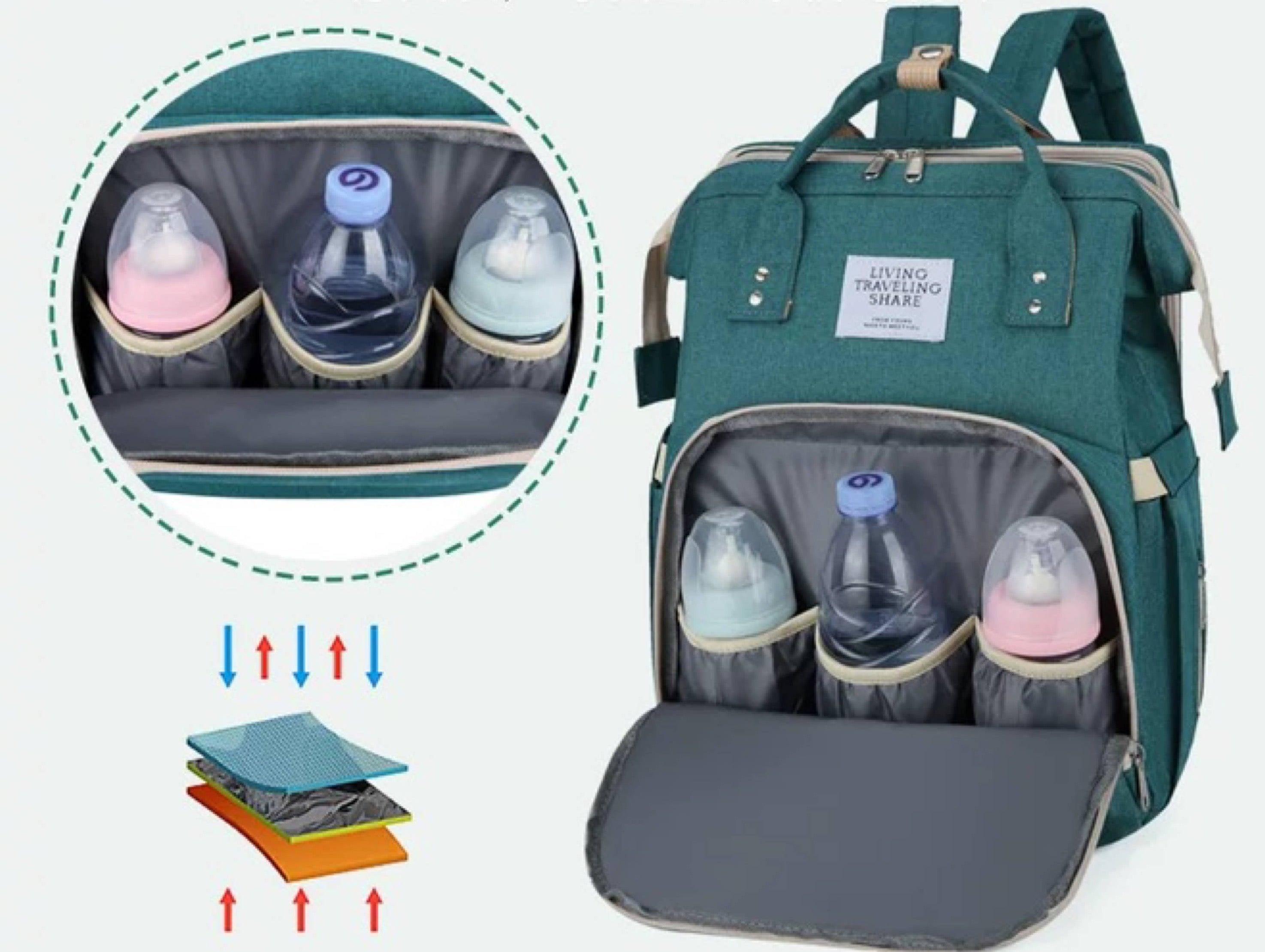 Mom's Bag - Zaino Cambio con Fasciatoio, disponibile in Viola, Pesca e Nero, progettato per il cambio pannolini e viaggi con bambini.