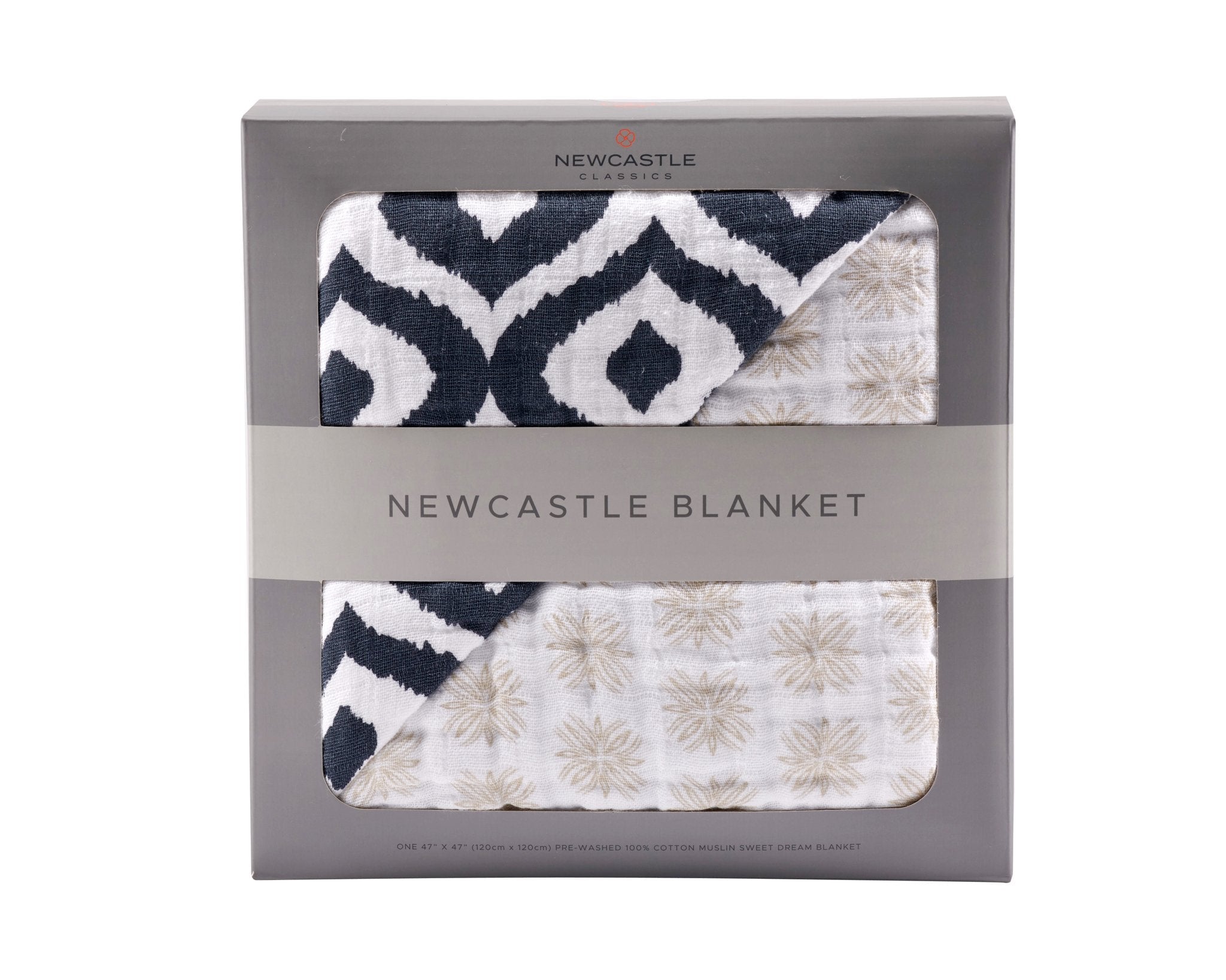 Morrocan Blue and Flower Child Cotton Muslin Newcastle Blanket, showcasing a beautiful floral pattern in soft cotton fabric.