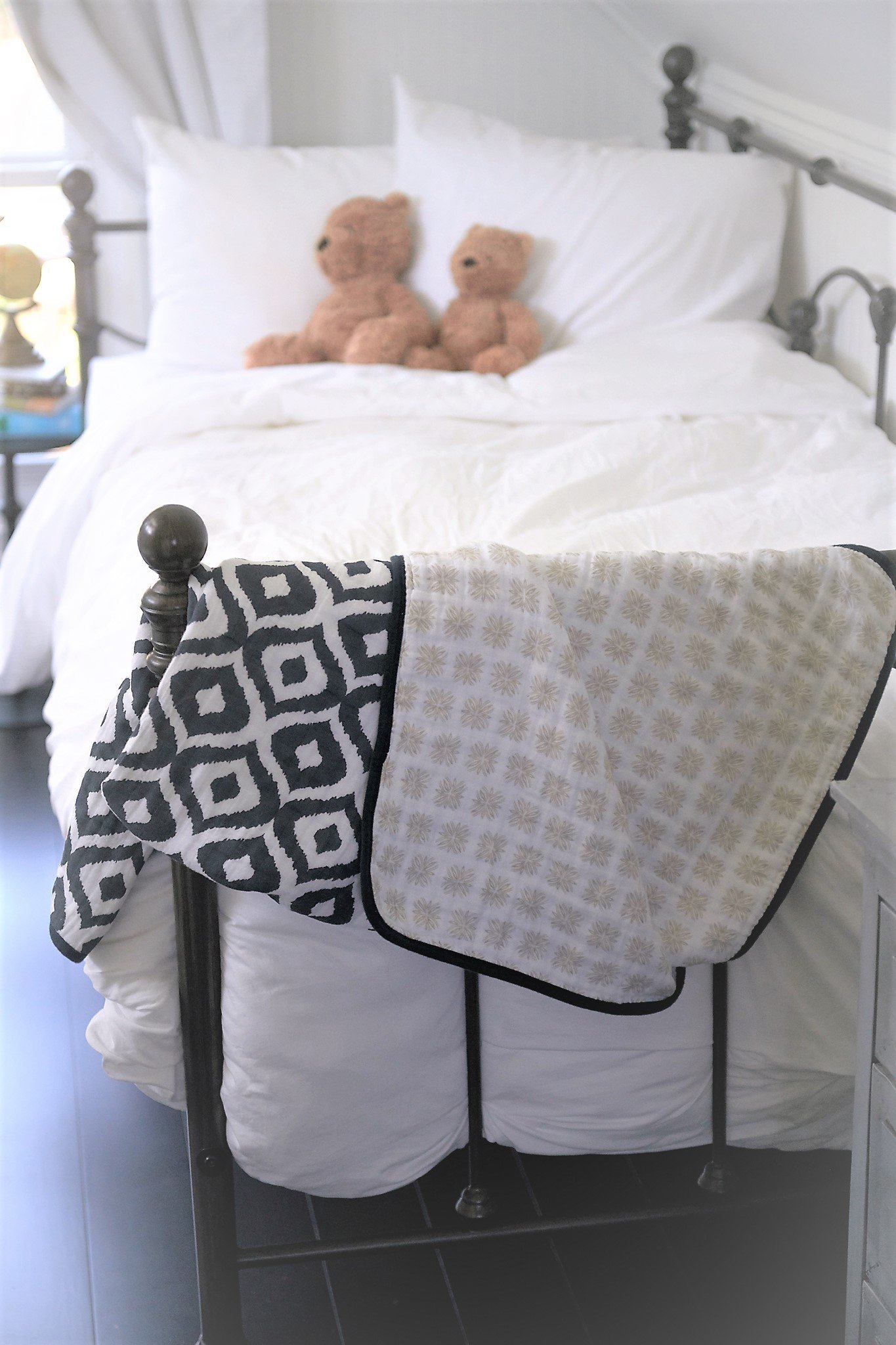 Morrocan Blue and Flower Child Cotton Muslin Newcastle Blanket, showcasing a beautiful floral pattern in soft cotton fabric.