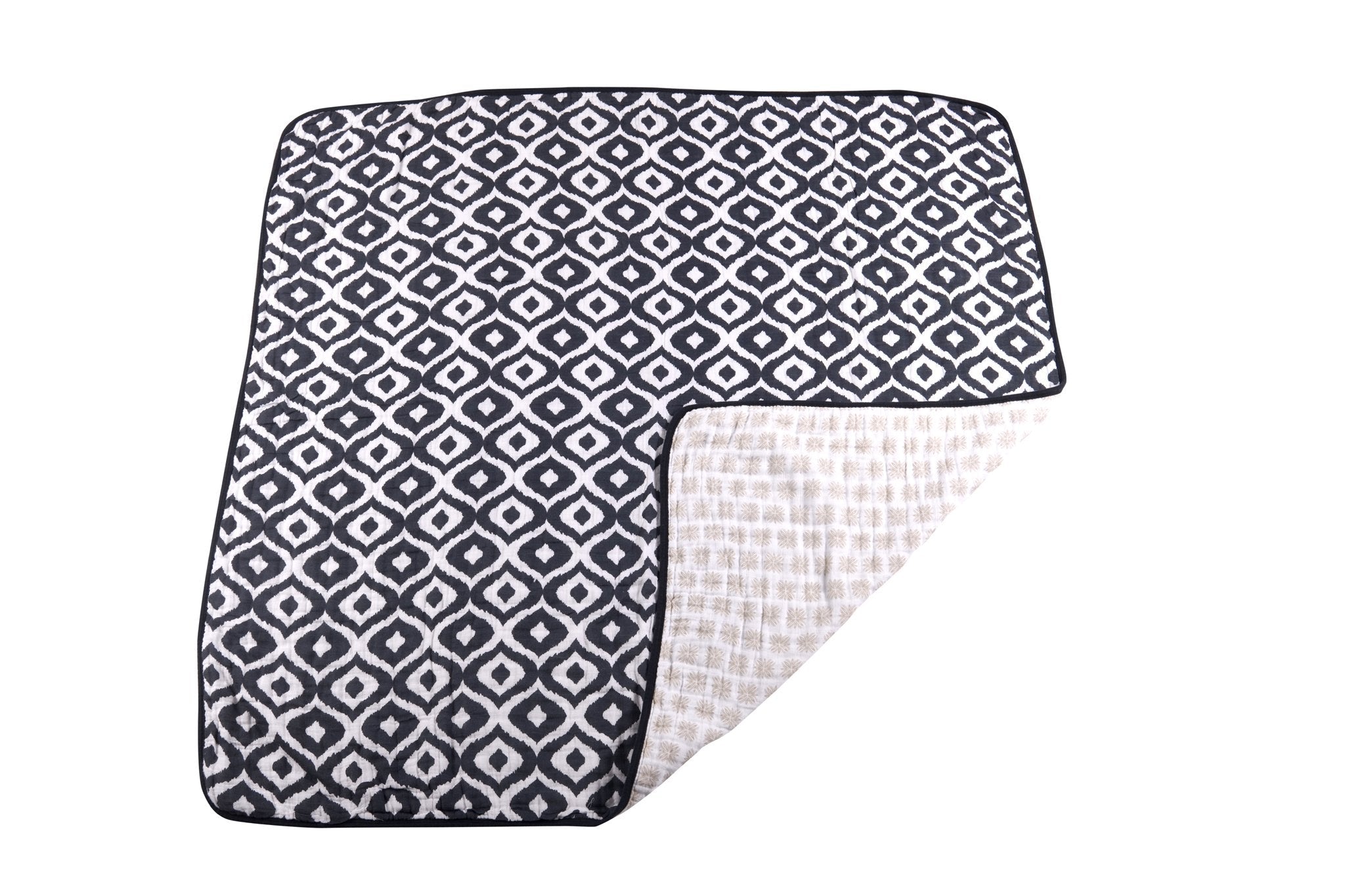 Morrocan Blue and Flower Child Cotton Muslin Newcastle Blanket, showcasing a beautiful floral pattern in soft cotton fabric.