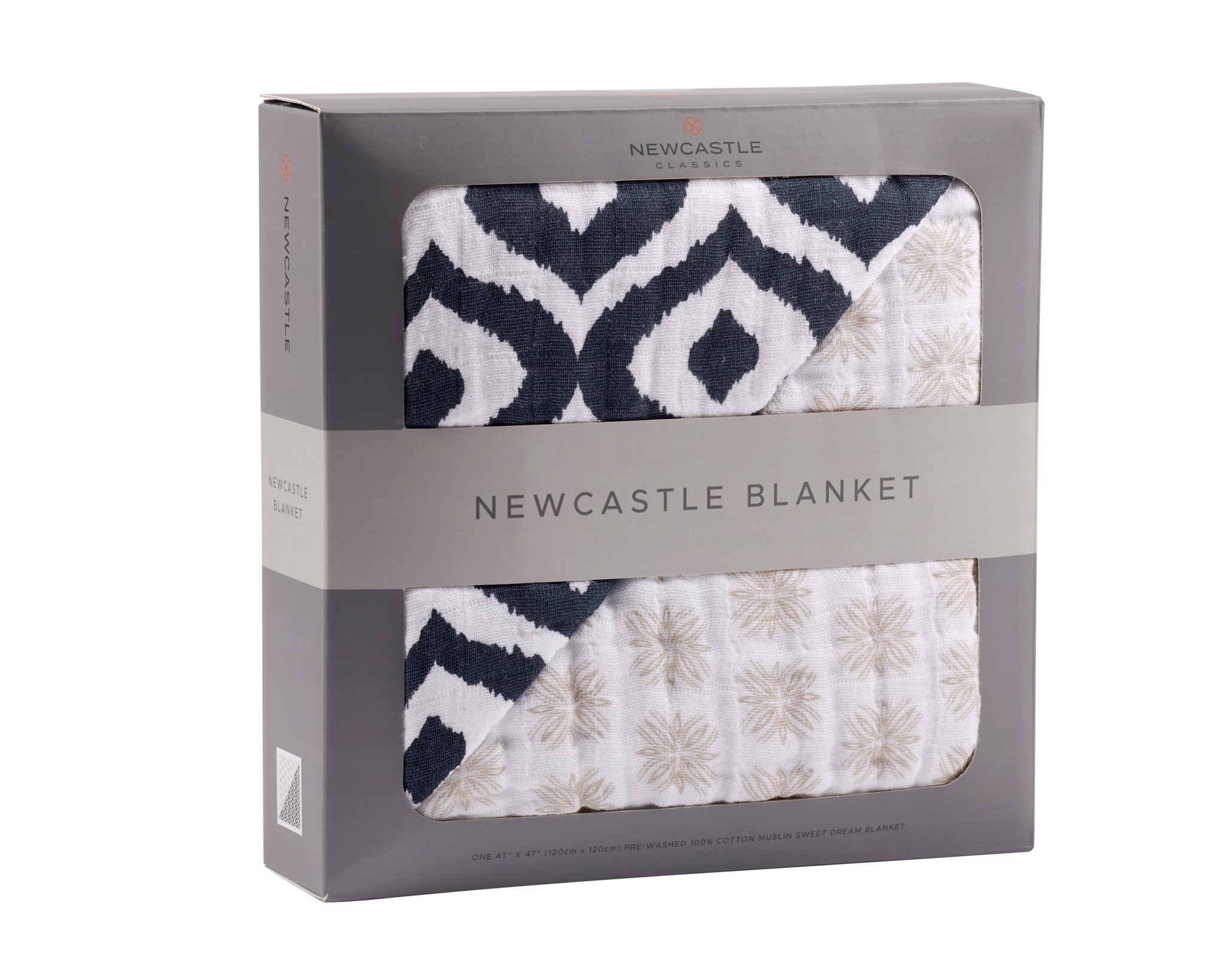 Morrocan Blue and Flower Child Cotton Muslin Newcastle Blanket, showcasing a beautiful floral pattern in soft cotton fabric.