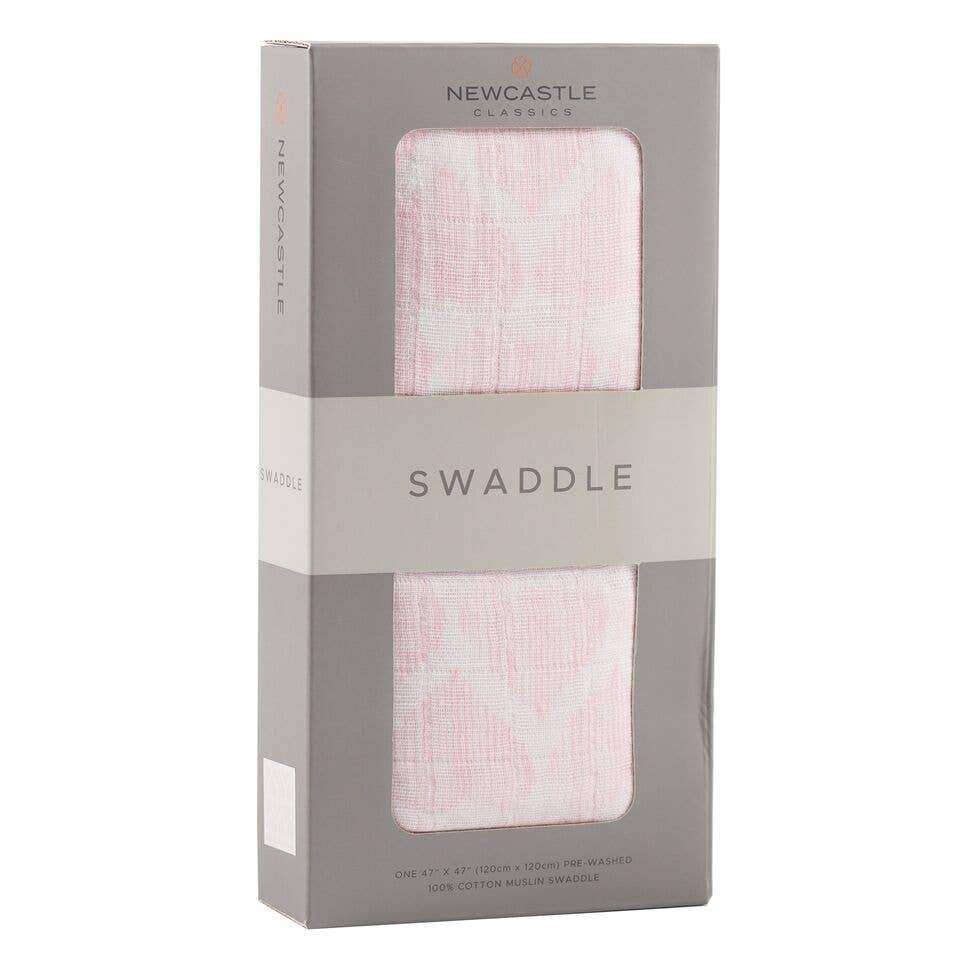 Newcastle Classics Matchstick Hearts Swaddle made from soft, breathable 100% natural cotton muslin, featuring a charming hearts pattern.