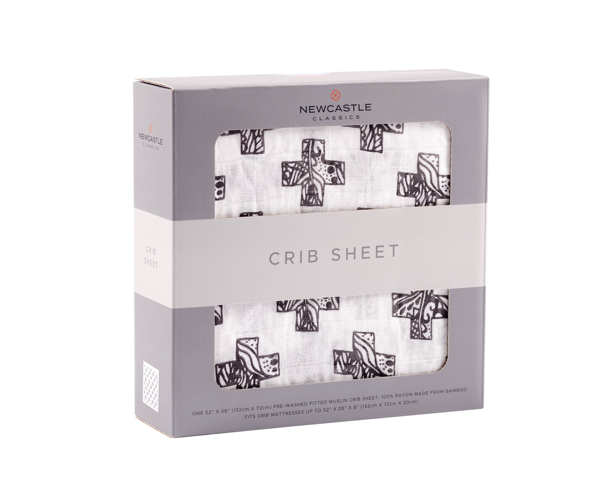 Nordic Stamp Bamboo Muslin Crib Sheet in a crib, showcasing its soft texture and stylish design.