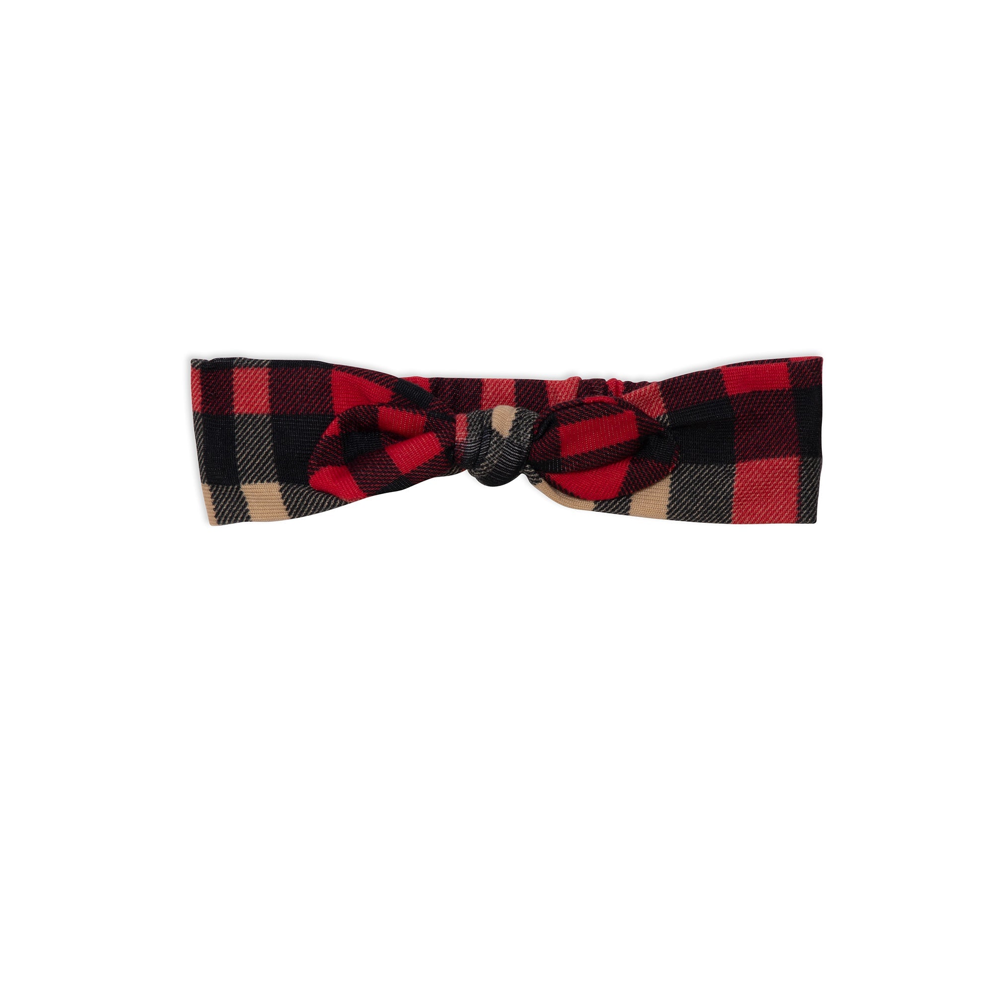 A stylish plaid knotted headband featuring a soft poly/elastane blend with a comfortable stretch fit and a trendy bow design.