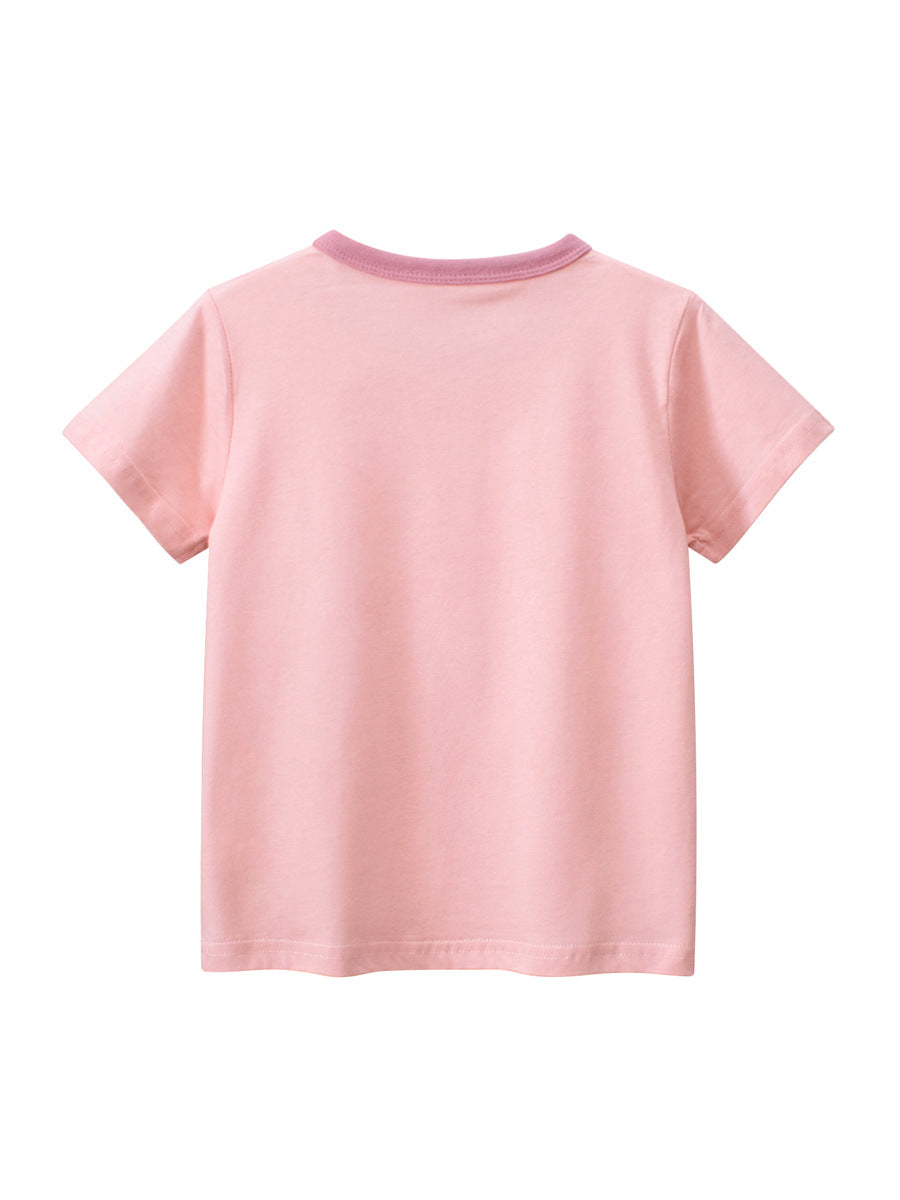 A pink girls' t-shirt featuring a cute rabbit dancer print, made from soft cotton, perfect for summer wear.