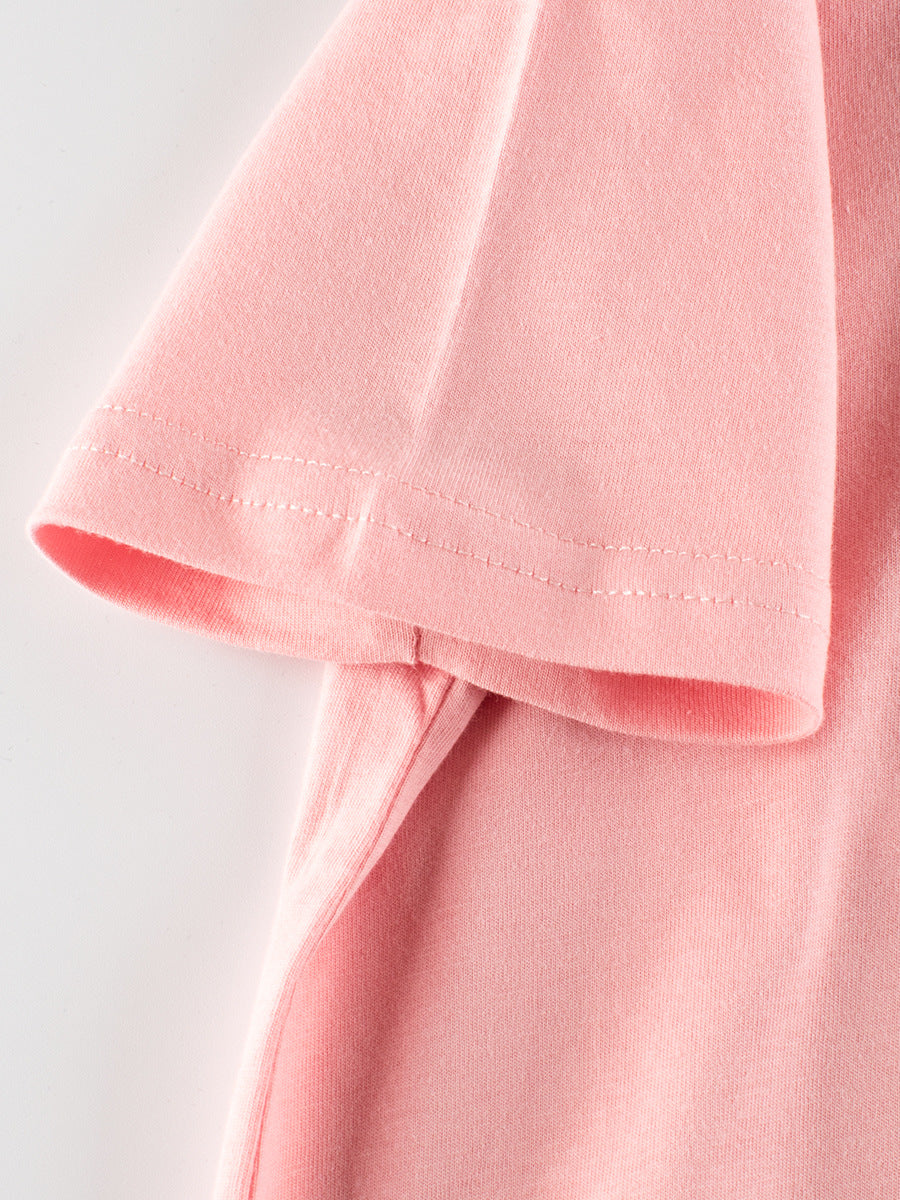 A pink girls' t-shirt featuring a cute rabbit dancer print, made from soft cotton, perfect for summer wear.