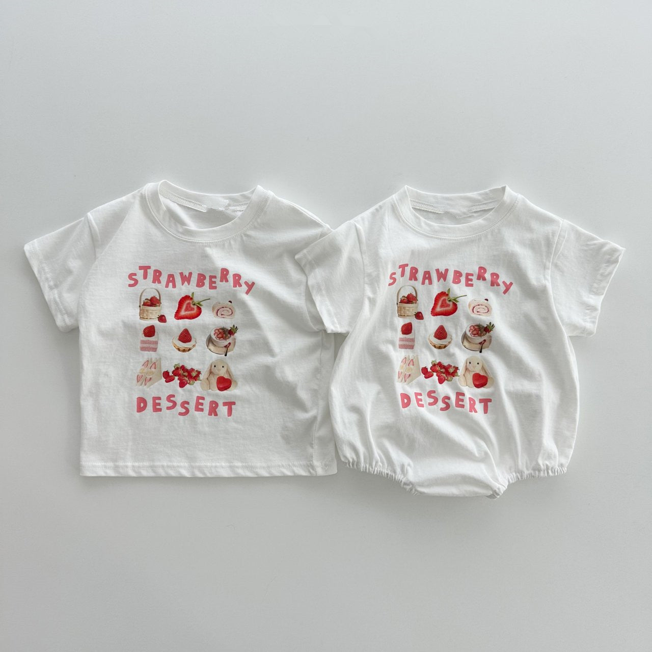 Rabbit Style Print Pattern Round Neck T-Shirt and Onesies in various colors for babies, featuring a cute cartoon rabbit design.