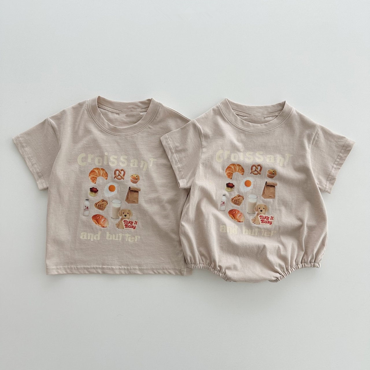 Rabbit Style Print Pattern Round Neck T-Shirt and Onesies in various colors for babies, featuring a cute cartoon rabbit design.