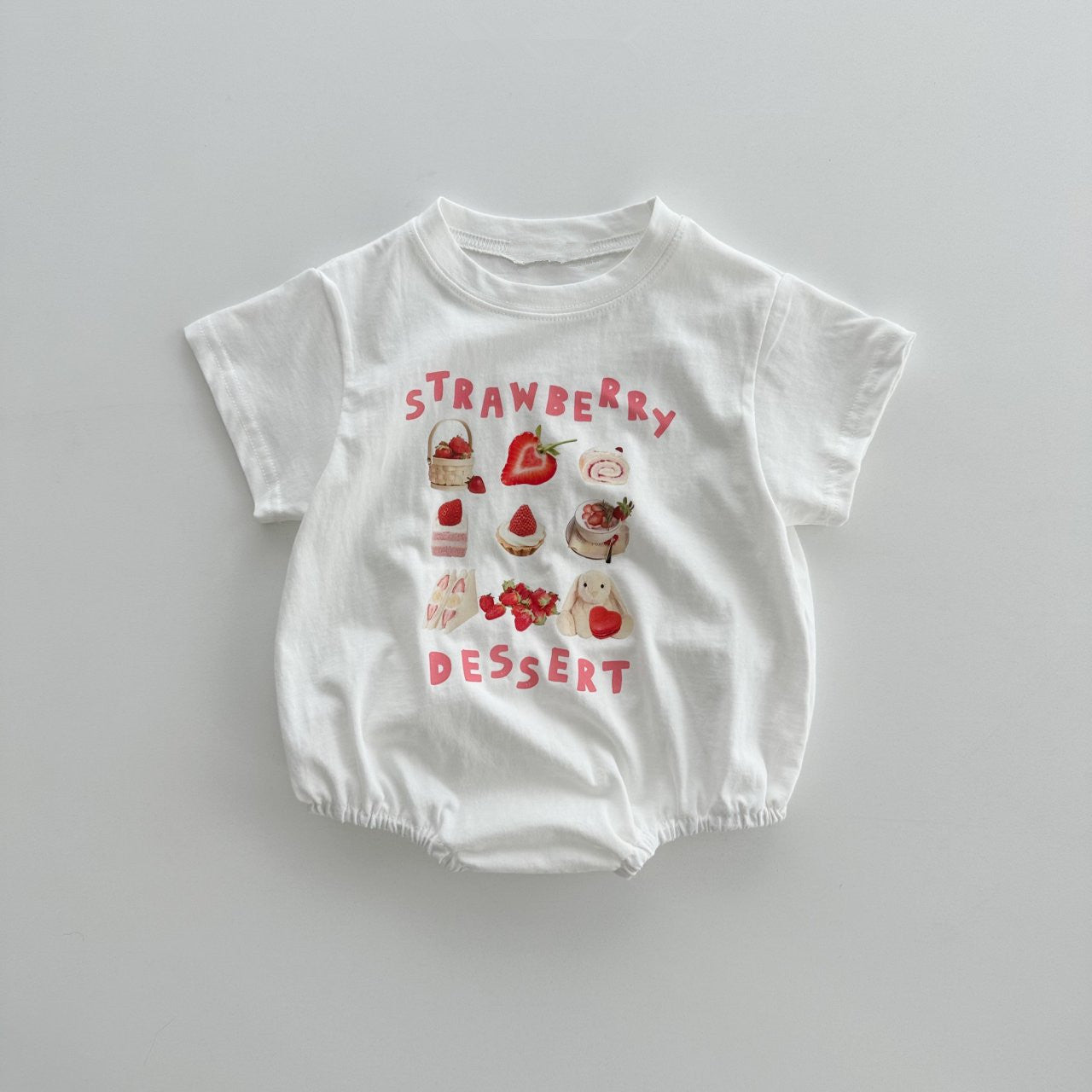 Rabbit Style Print Pattern Round Neck T-Shirt and Onesies in various colors for babies, featuring a cute cartoon rabbit design.