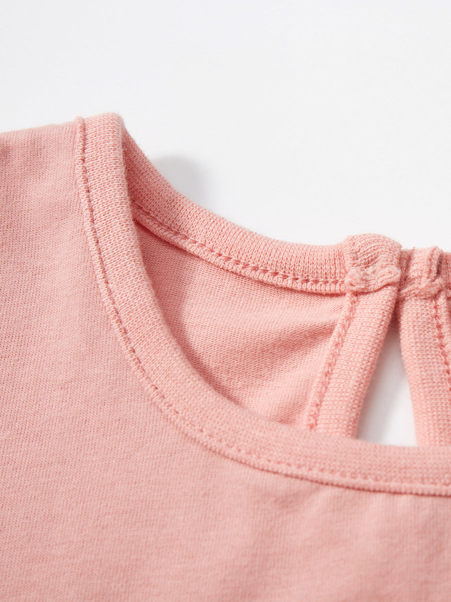 Round Neck Rabbit Cartoon Girls’ T-Shirt in pink, featuring a cute rabbit design, perfect for summer wear.