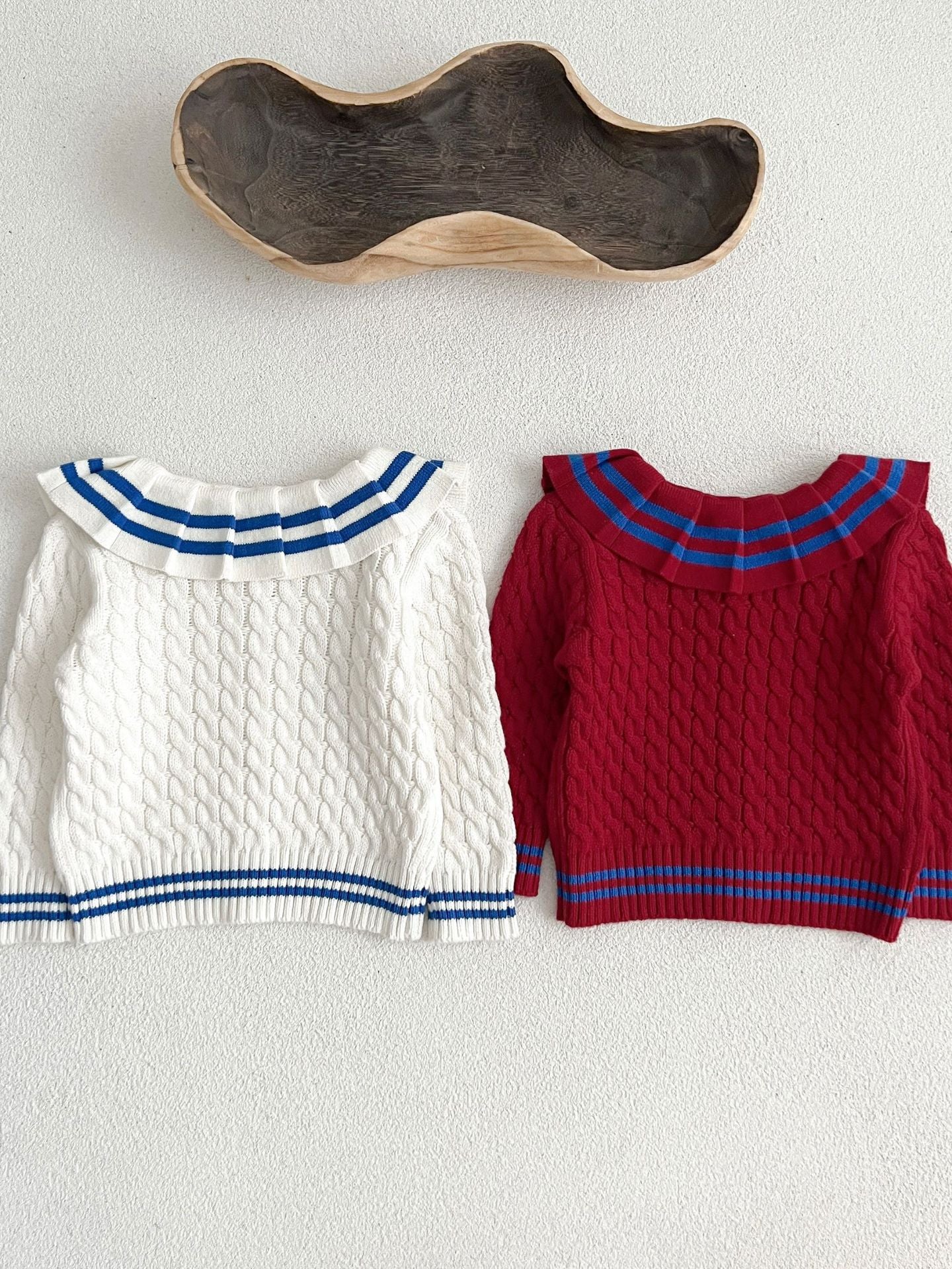 A stylish Sailor Style Striped Pattern Single Breasted Cardigan in white and red, made of soft cotton, suitable for baby girls and boys.