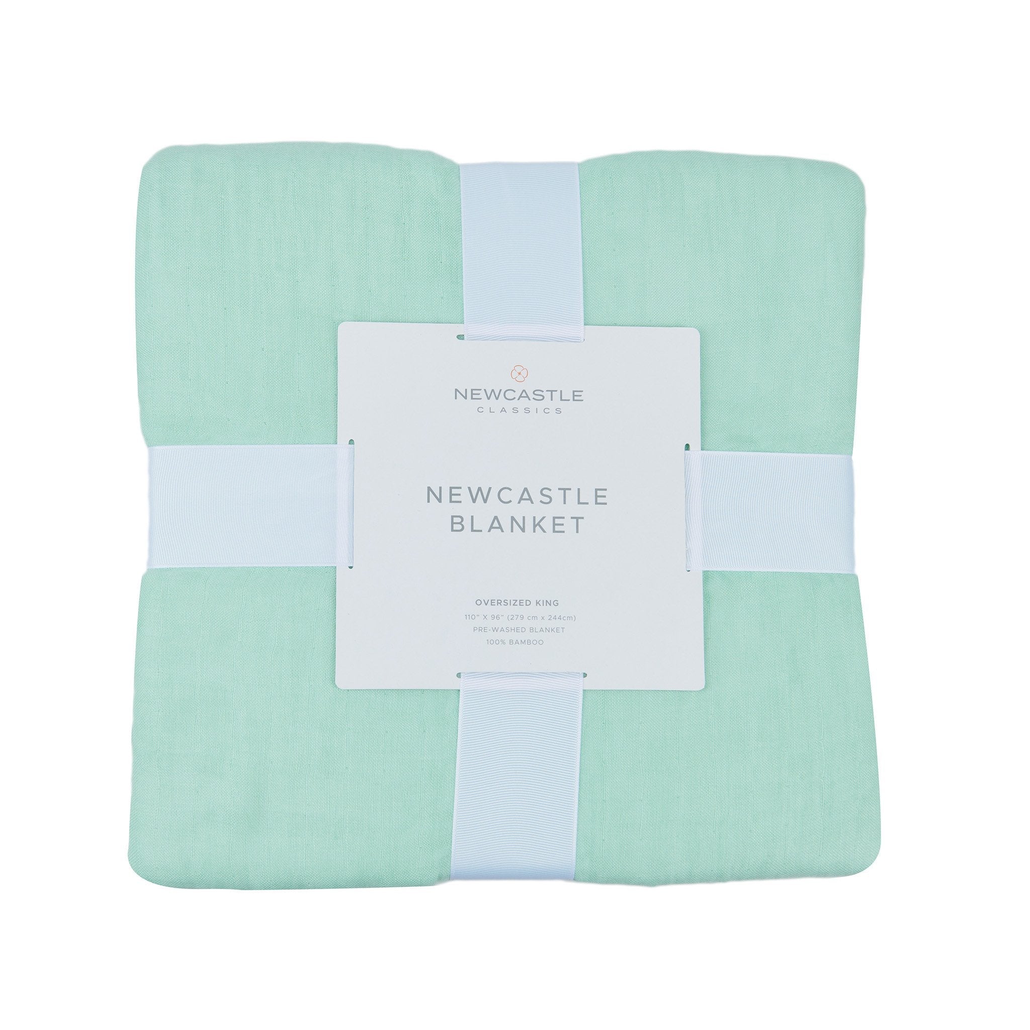 Seafoam green oversized king luxury bamboo bed blanket, showcasing its soft texture and elegant color.