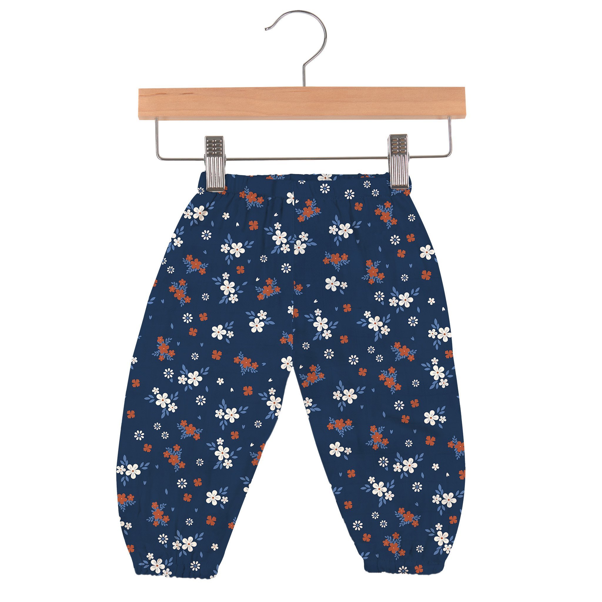 Serenity Floral Bamboo Newcastle Mini Pants in a soft floral design, made from 100% natural bamboo muslin, perfect for babies.