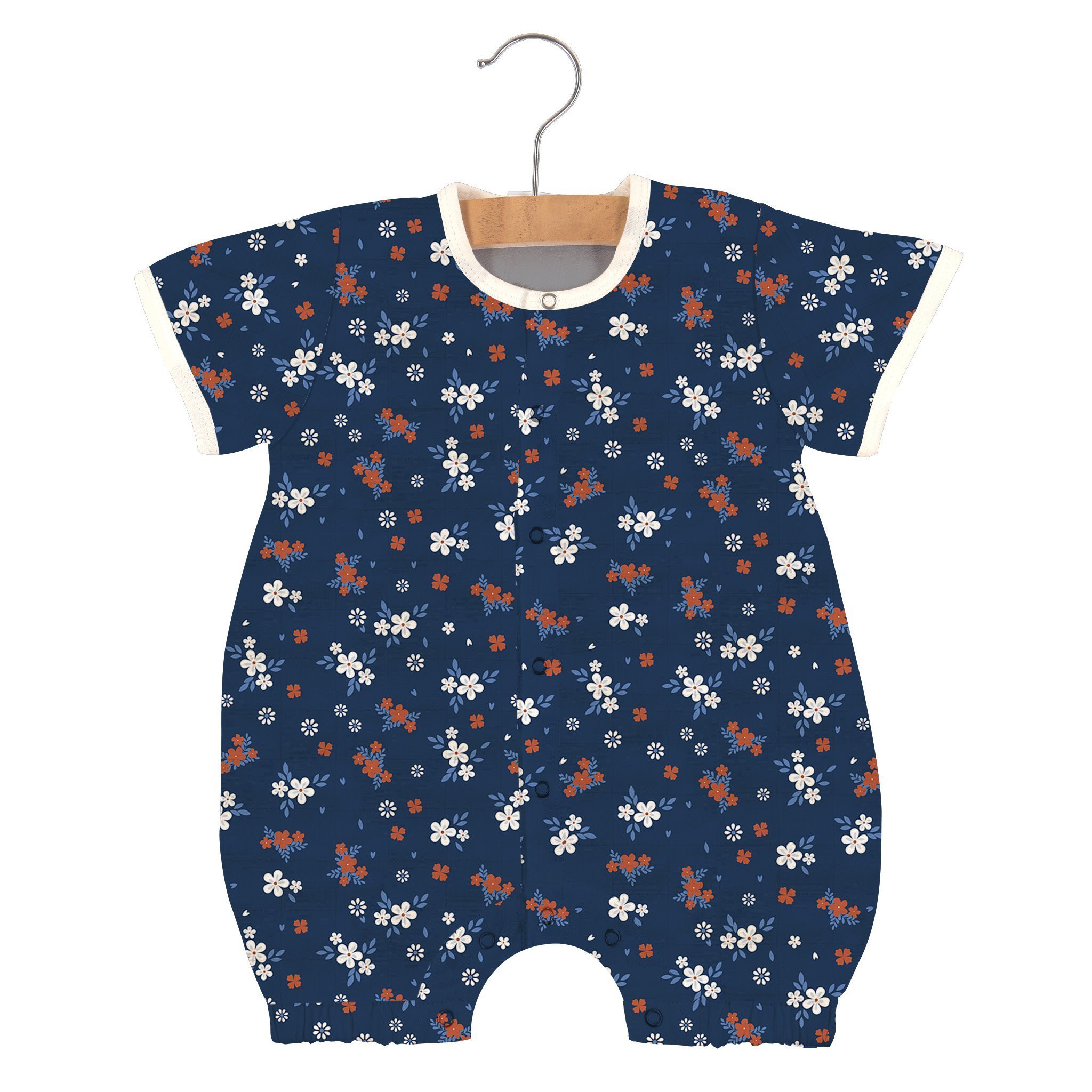 Serenity Floral Bamboo Newcastle Mini Romper featuring soft bamboo muslin fabric with a floral design, perfect for babies.