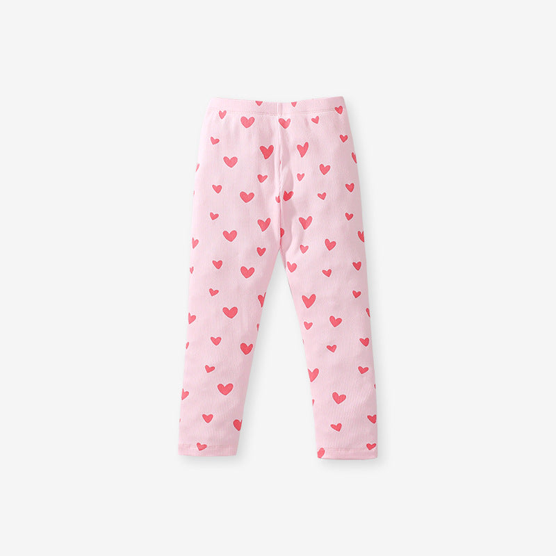 Spring and Autumn Girls outfit featuring cute cartoon and letter embroidery in vibrant pink color.