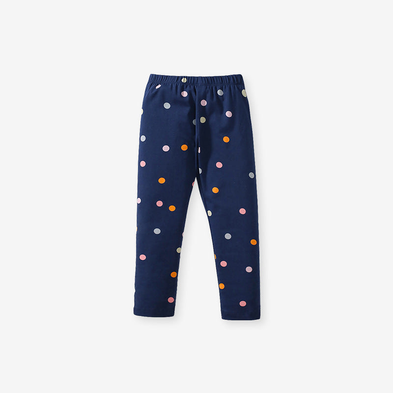 A blue long-sleeve top for girls featuring a cute rainbow embroidery pattern, perfect for spring and autumn wear.