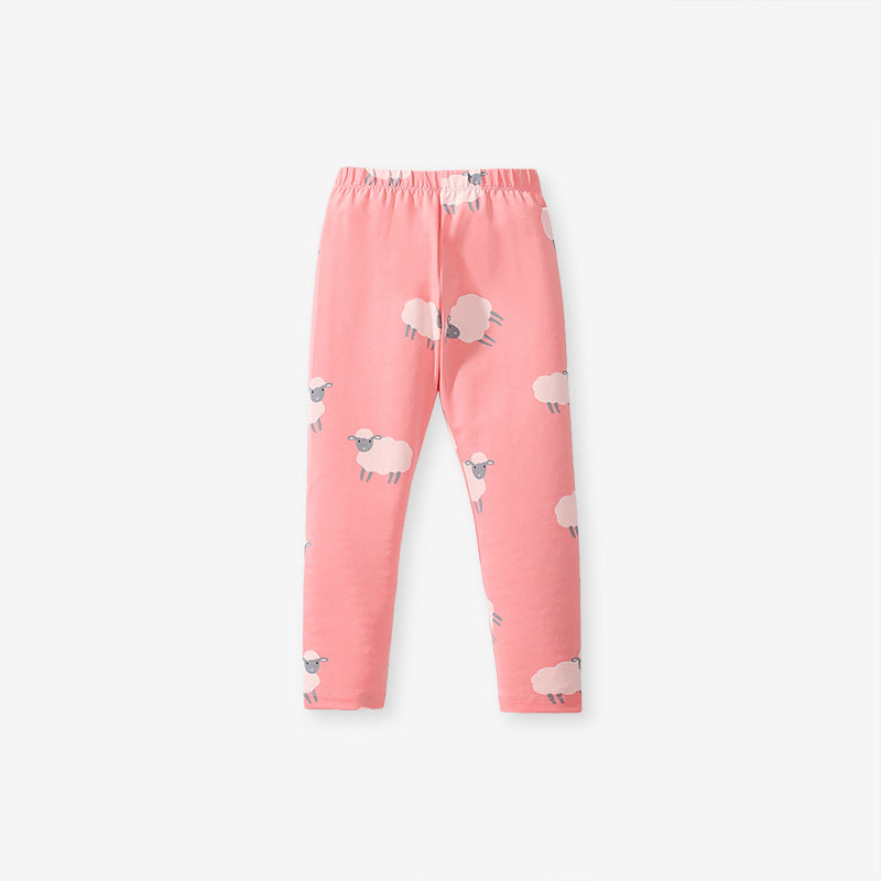 A pink long sleeves top for girls featuring a cute sheep cartoon pattern, made from cotton and polyester, perfect for spring and autumn.