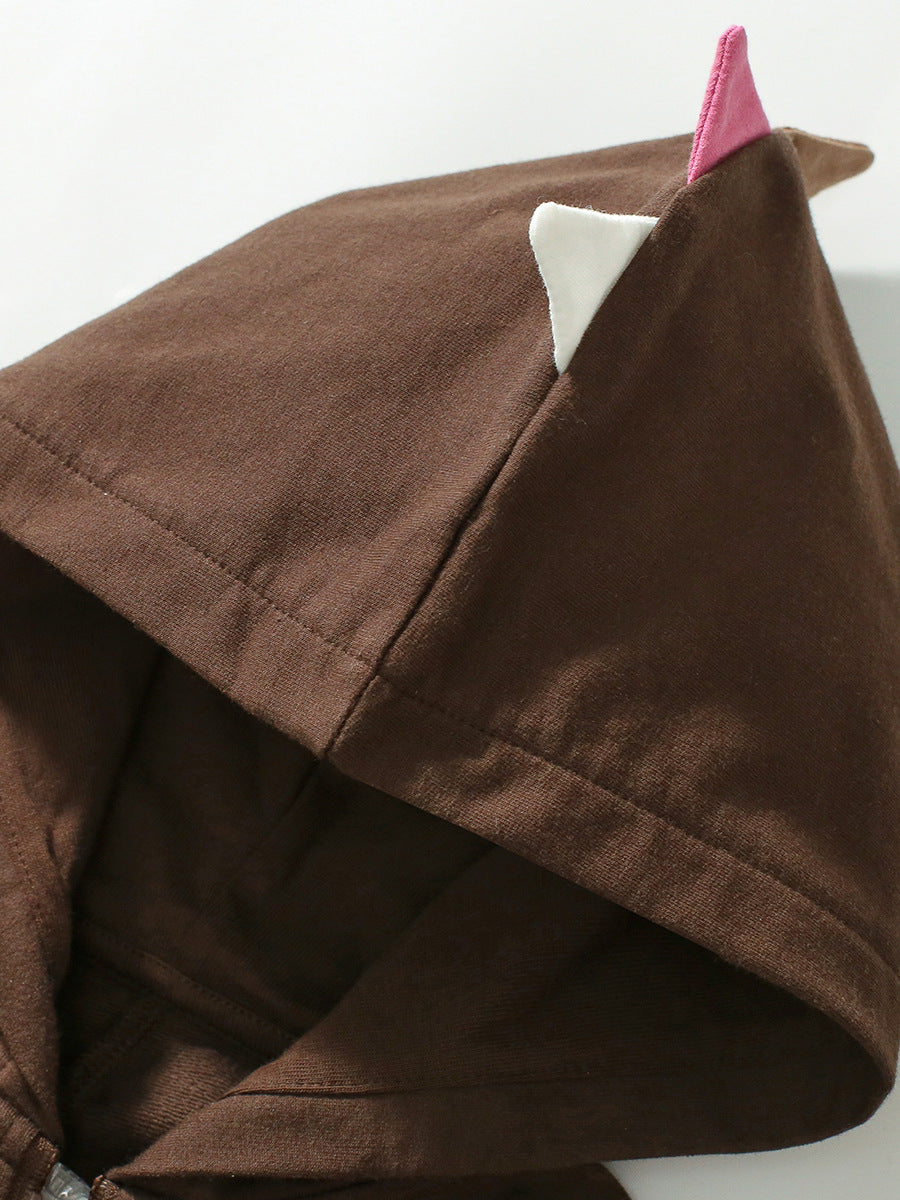 Spring and Autumn Kids Unisex Casual Color Patchwork Long Sleeves in coffee color, showcasing stylish patchwork design and soft cotton material.