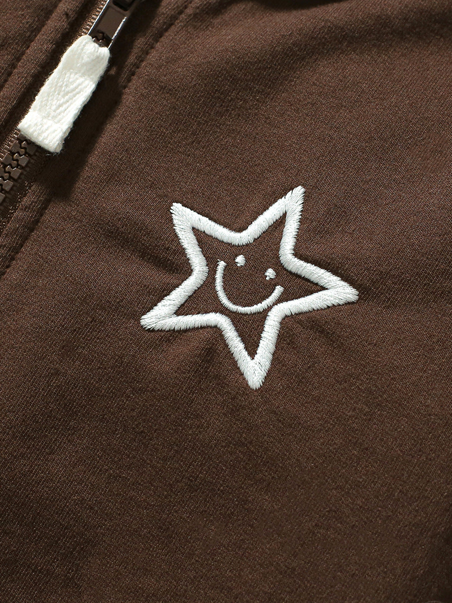 Spring and Autumn Kids Unisex Casual Color Patchwork Long Sleeves in coffee color, showcasing stylish patchwork design and soft cotton material.