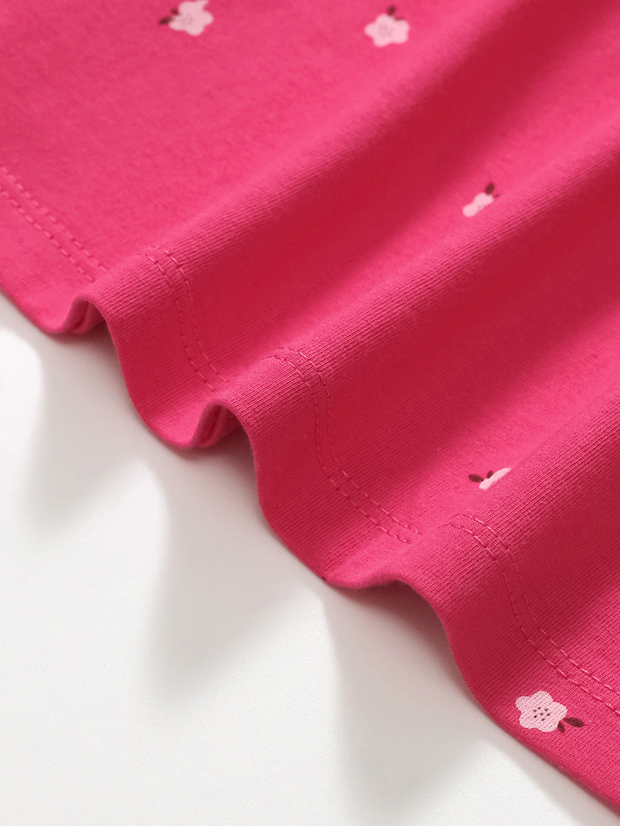 A vibrant pink short-sleeve top for baby girls featuring a rainbow horse and floral design, perfect for spring and summer wear.