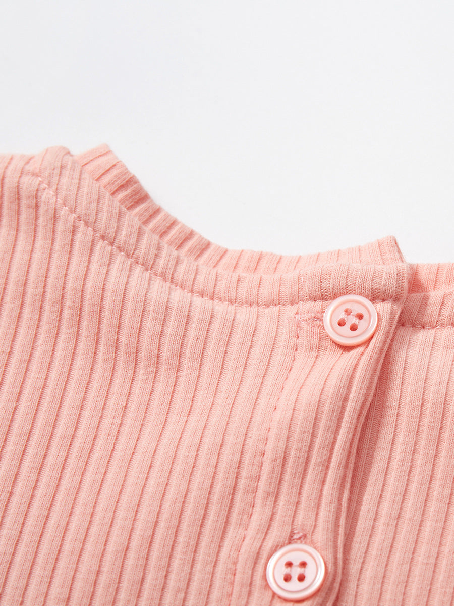 A pink chiffon dress for baby girls featuring a cute unicorn cartoon design, perfect for spring and summer wear.