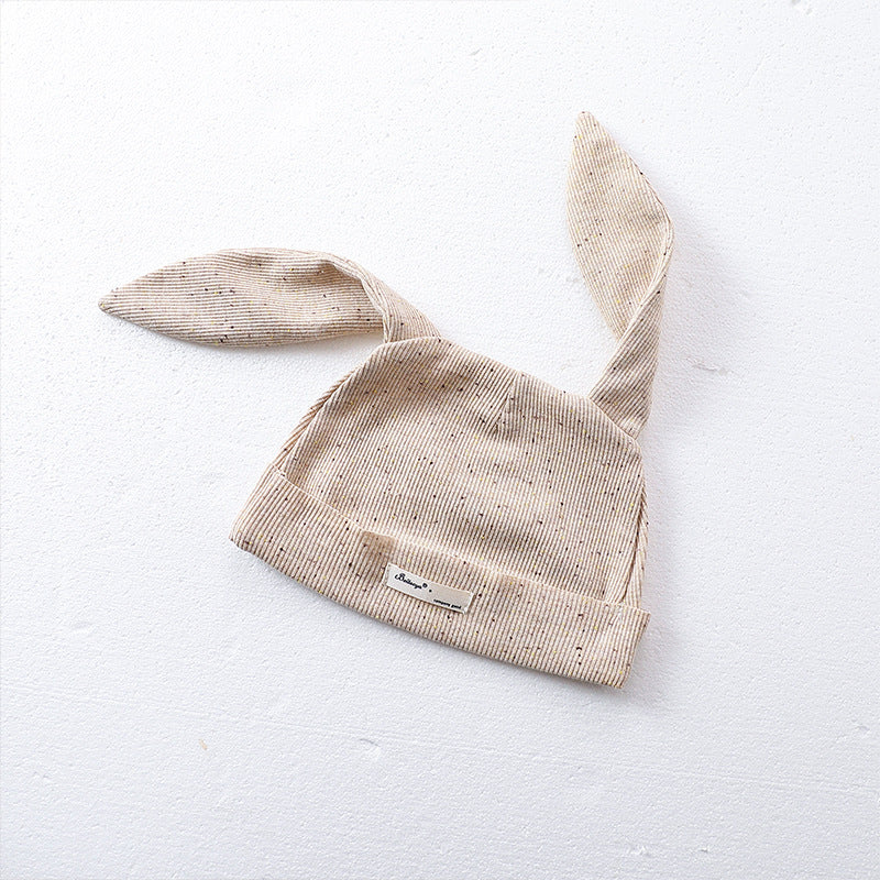 Spring Baby Boys and Girls Long Sleeves Onesie with Hat in beige and apricot colors featuring a cute dot pattern.