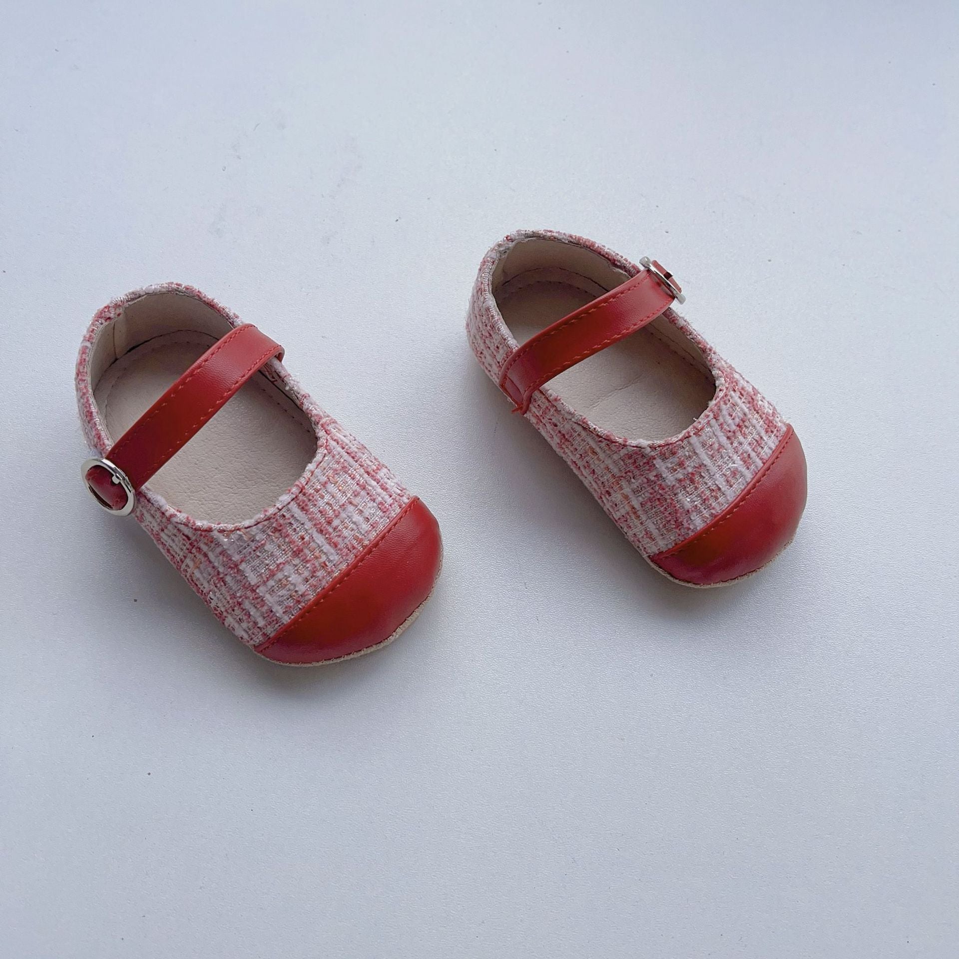 Colorful patchwork soft-sole shoes for baby girls, featuring anti-slip design and available in multiple colors.