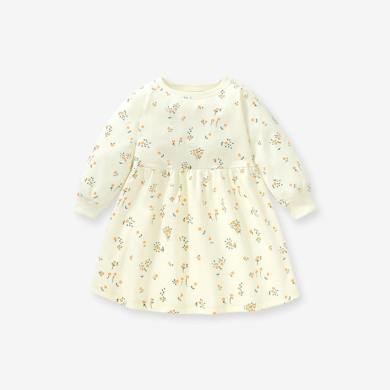 Spring Baby Girls Long Sleeve Floral Elements Logo Beige Princess top featuring a floral design, made from soft cotton, suitable for spring and autumn.