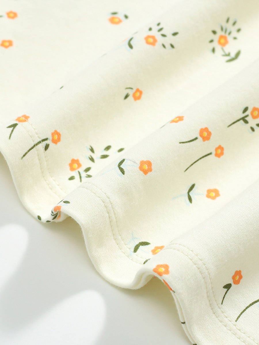 Spring Baby Girls Long Sleeve Floral Elements Logo Beige Princess top featuring a floral design, made from soft cotton, suitable for spring and autumn.