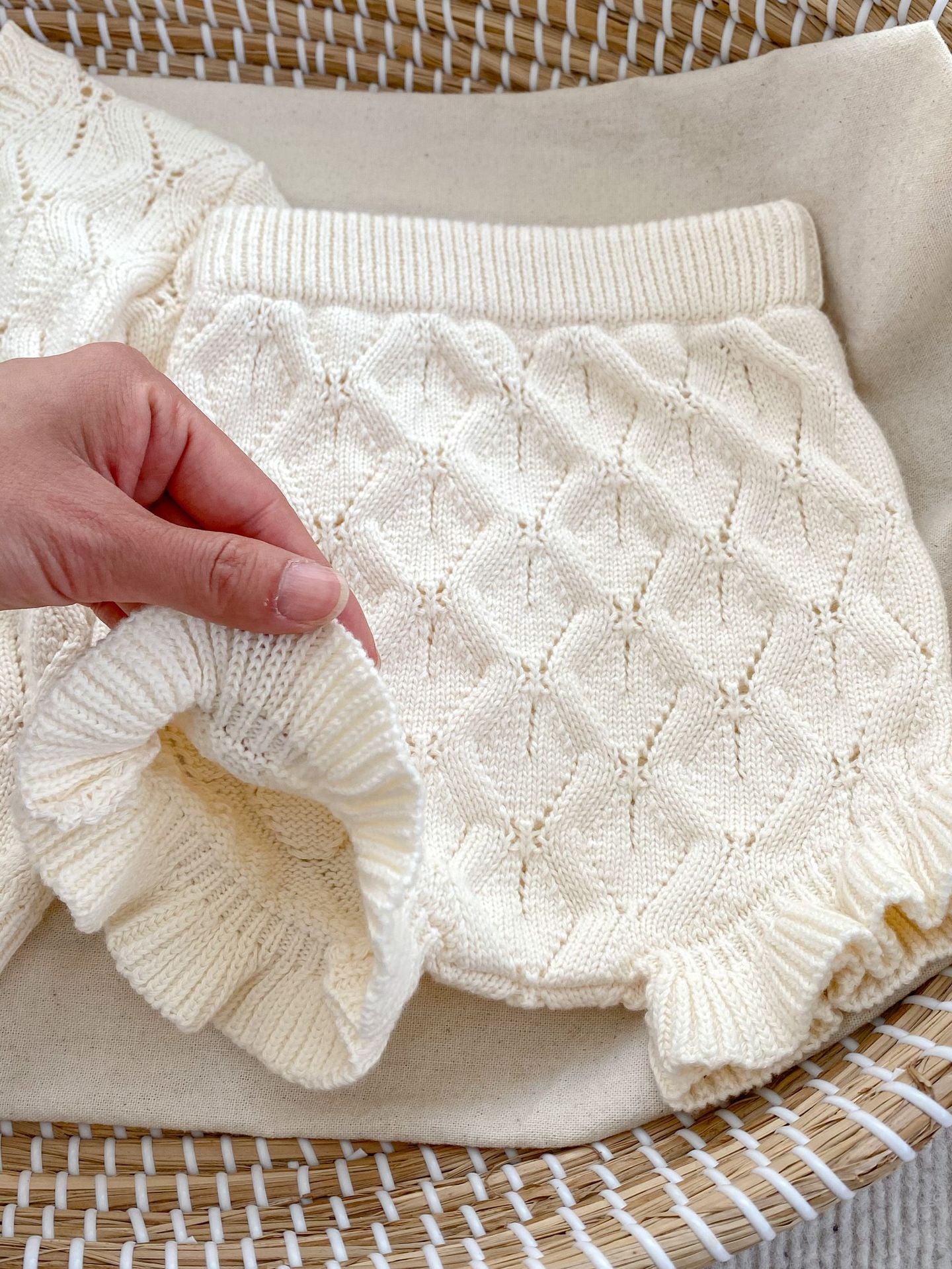 Beige hollow out knitting pattern cardigan sweater for baby girls, made of soft cotton, perfect for spring and summer wear.