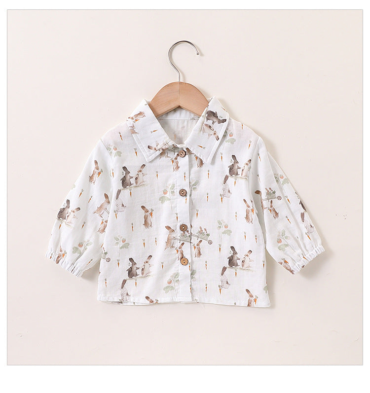 Spring Baby Kids Unisex Onesies featuring a cute cartoon rabbits pattern in beige and apricot colors, perfect for toddlers.