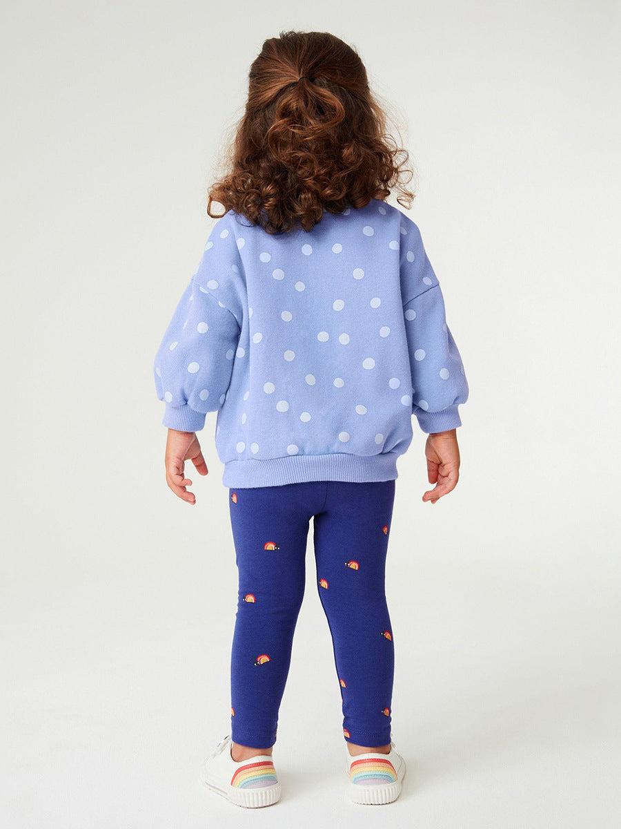 Spring Girls Insect Cartoon Top Pullover and Pants 2-Piece Set in blue, featuring a playful insect design and floral patterns, perfect for young girls.