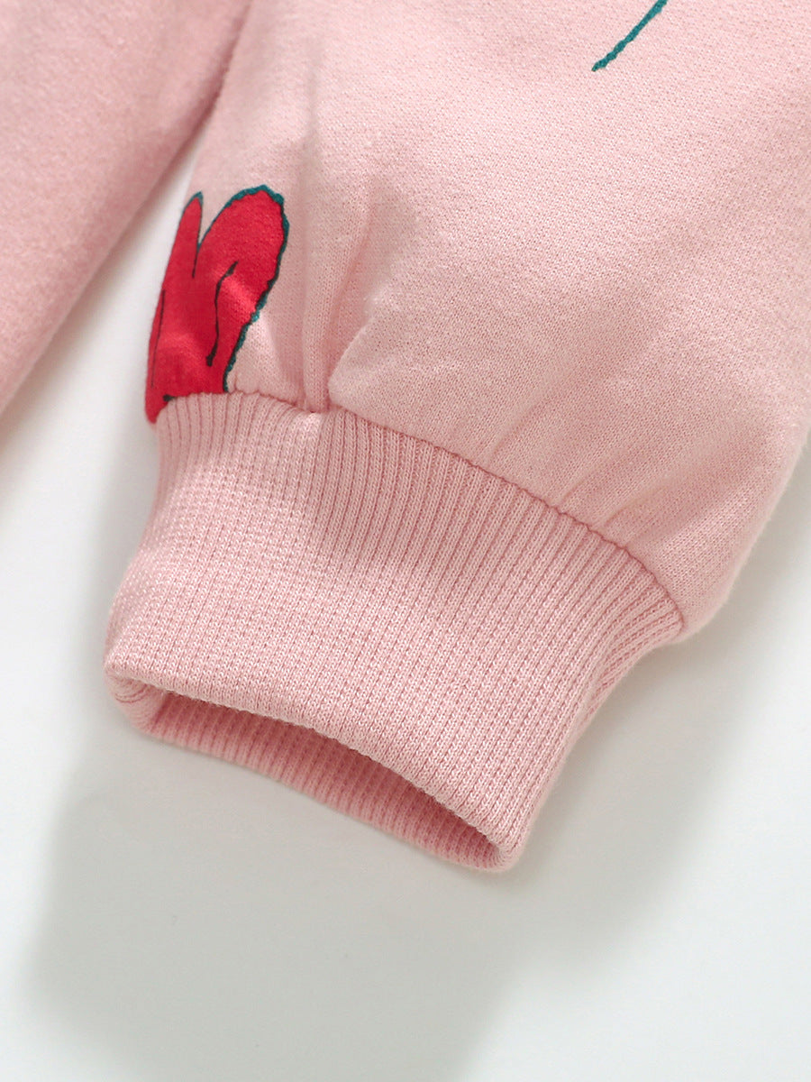 A beautiful pink long sleeve dress for girls featuring a floral pattern, perfect for spring and autumn wear.