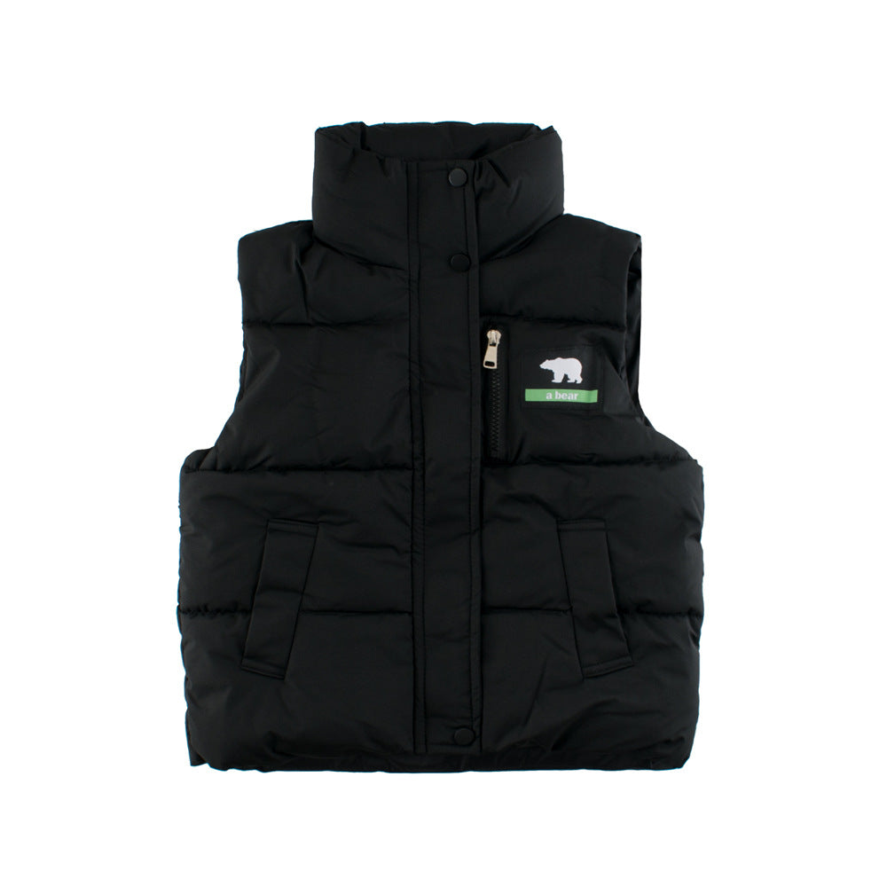 Stylish sleeveless single-breasted coat for kids in black, beige, and coffee colors, suitable for both boys and girls.