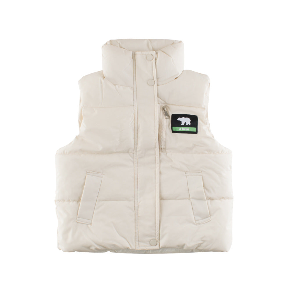 Stylish sleeveless single-breasted coat for kids in black, beige, and coffee colors, suitable for both boys and girls.