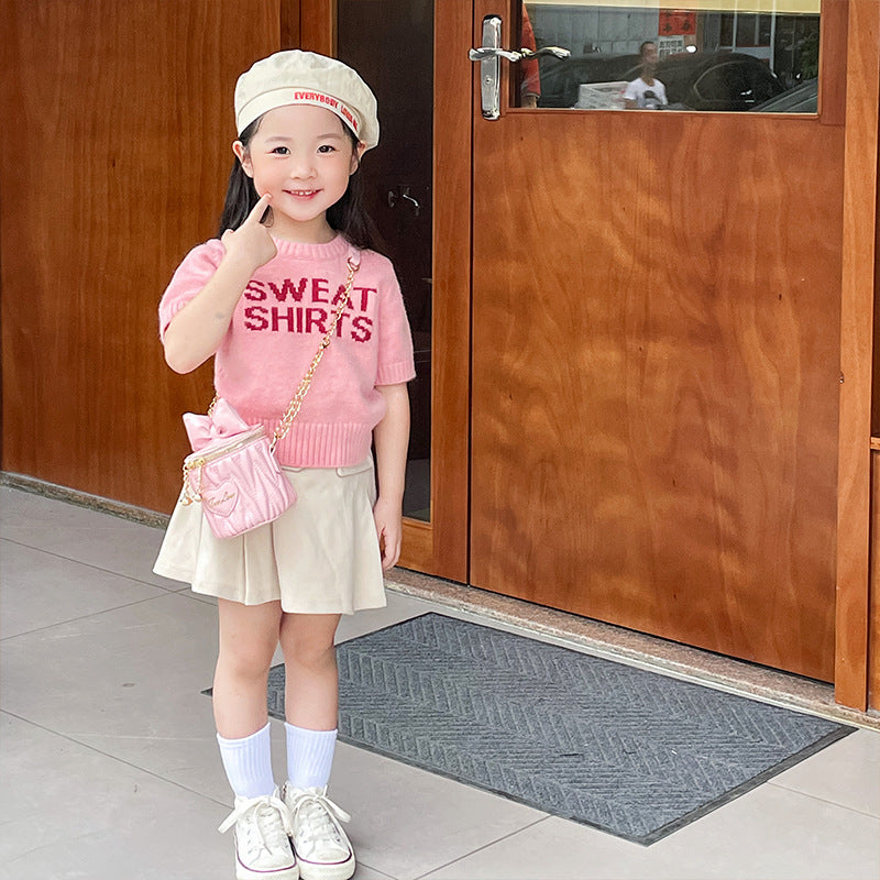 Stylish Pleated Carry-On Girls’ Portable Zipper Princess Crossbody bag in various colors with pleated design and letter pattern.