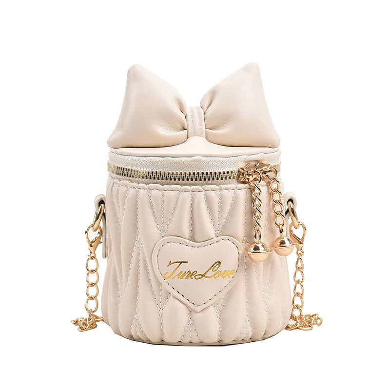 Stylish Pleated Carry-On Girls’ Portable Zipper Princess Crossbody bag in various colors with pleated design and letter pattern.