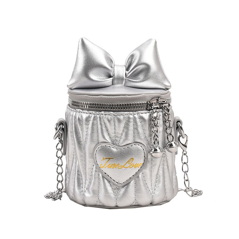 Stylish Pleated Carry-On Girls’ Portable Zipper Princess Crossbody bag in various colors with pleated design and letter pattern.