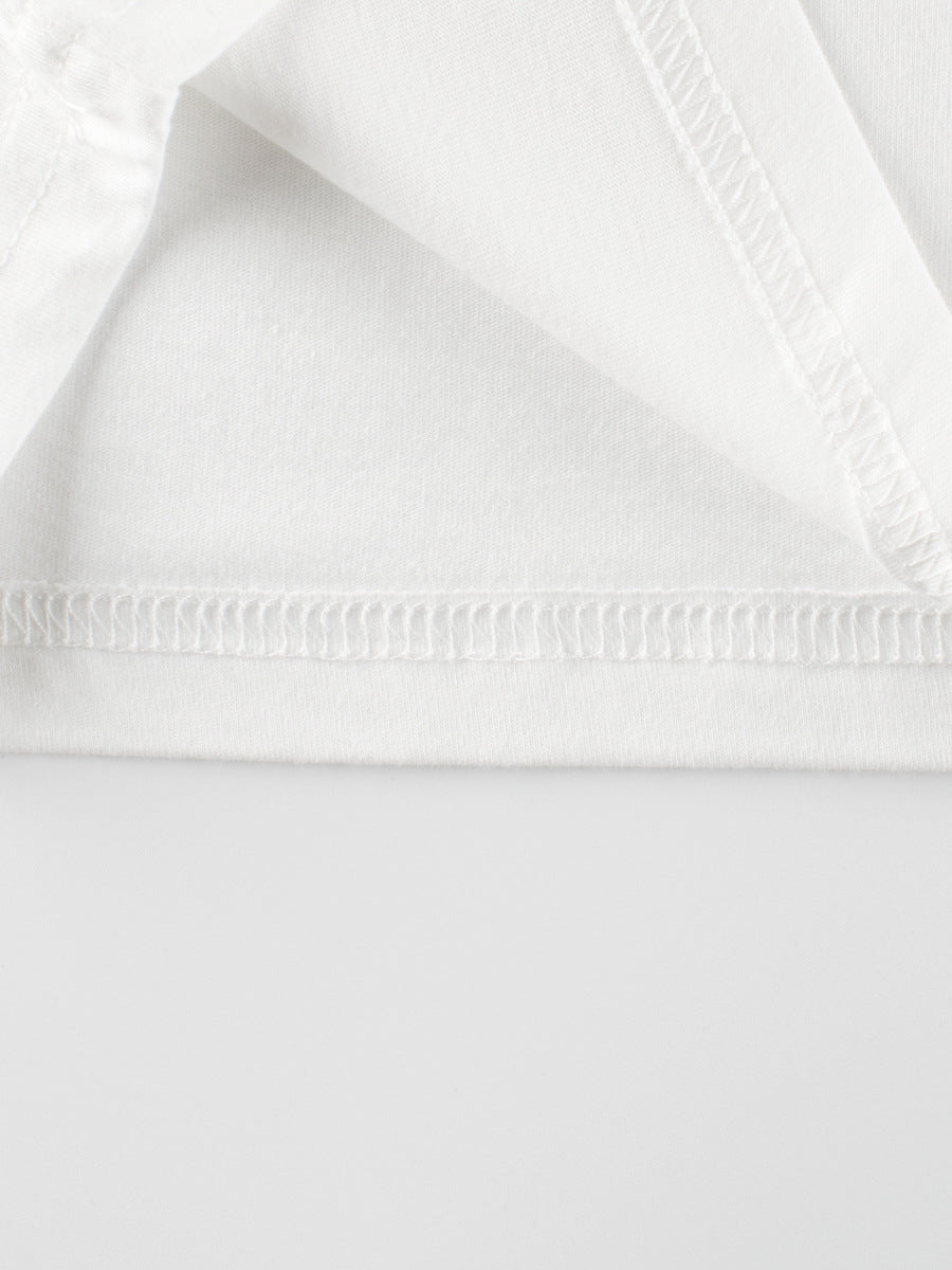 Summer Animals Cartoon Print Girls’ T-Shirt in white and black, made of soft cotton, featuring playful animal designs.