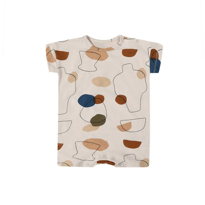 Summer Baby Boys and Girls Abstract Style Polka Dots Sleeveless Crew in beige and apricot colors, featuring a playful polka dot pattern.