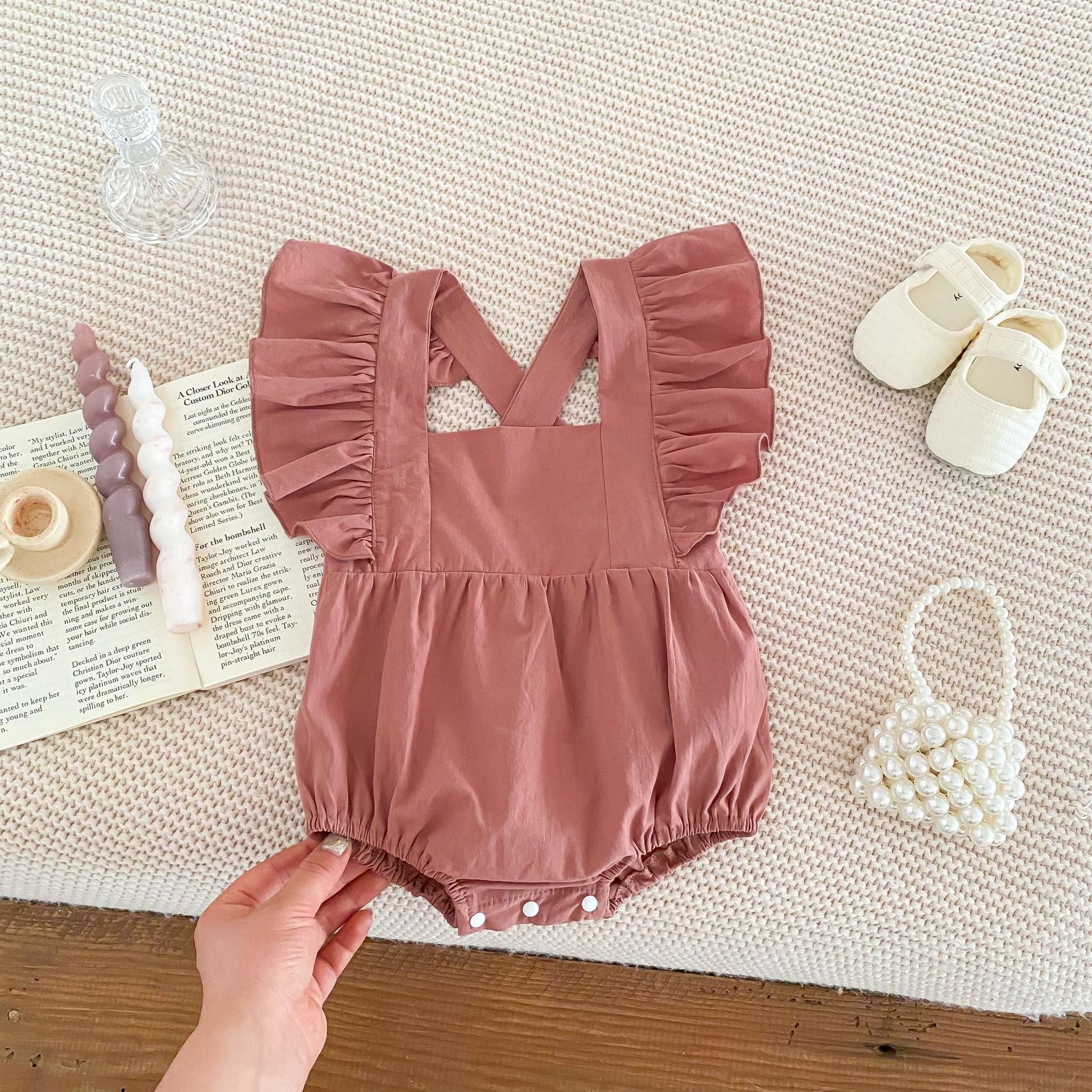 Summer Baby Girls Solid Color Square Neck Onesie in various colors, showcasing its soft fabric and stylish design.