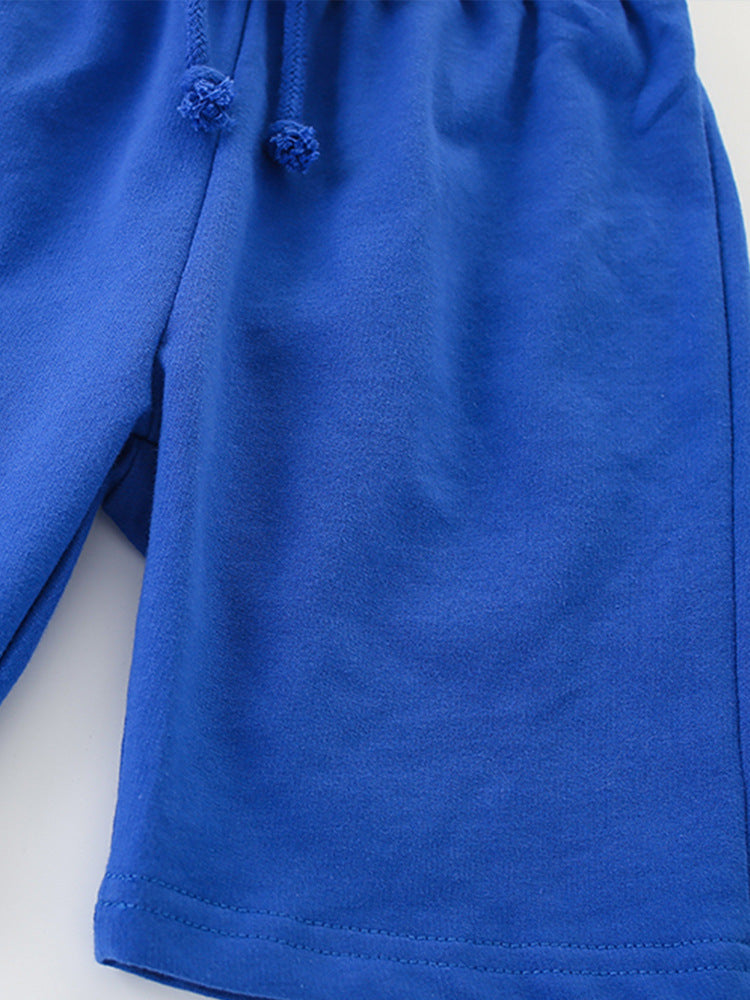 Summer Baby Kids Boys T-Shirt featuring cartoon animal patterns in vibrant blue color, made from soft cotton material.