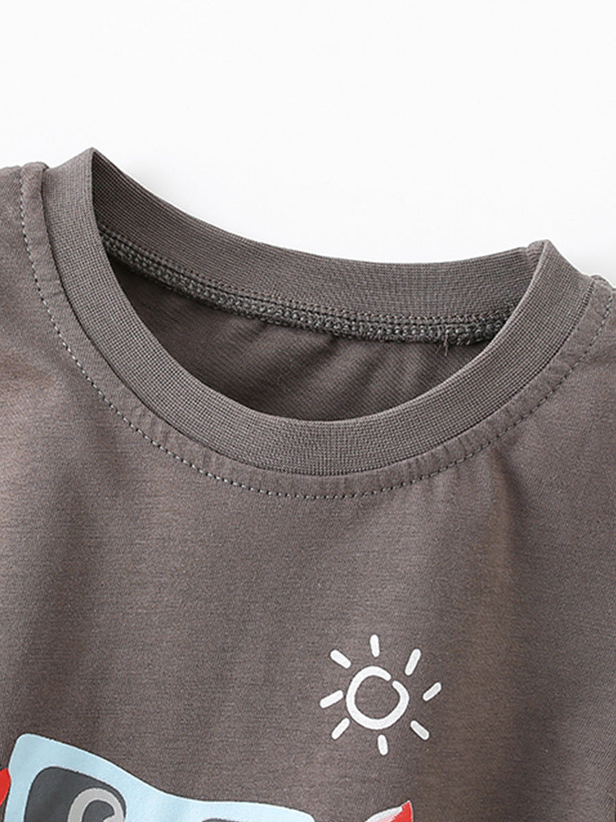 Bright red summer t-shirt for kids featuring a cute crab cartoon pattern, perfect for warm weather.