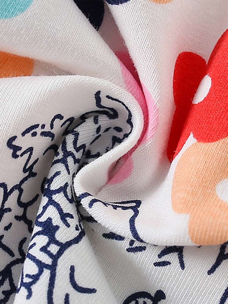 Summer Baby Kids Girls T-Shirt and Pants set featuring floral and rabbit prints in white, perfect for warm weather.