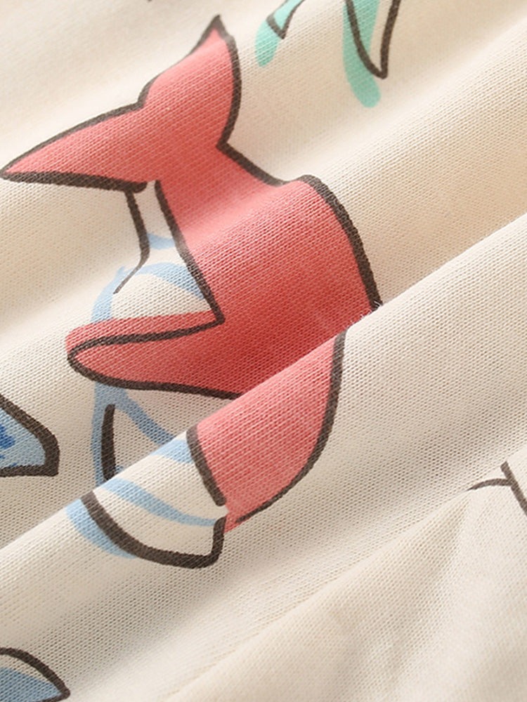 A cute summer top for baby girls featuring a colorful marine animals cartoon pattern, made from soft cotton fabric.