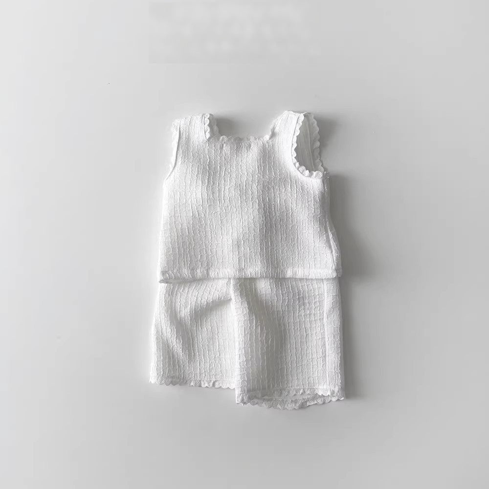 Summer Baby Kids Girls Casual Sleeveless Square Neck Vest Top in white and coffee colors, made from soft cotton fabric.