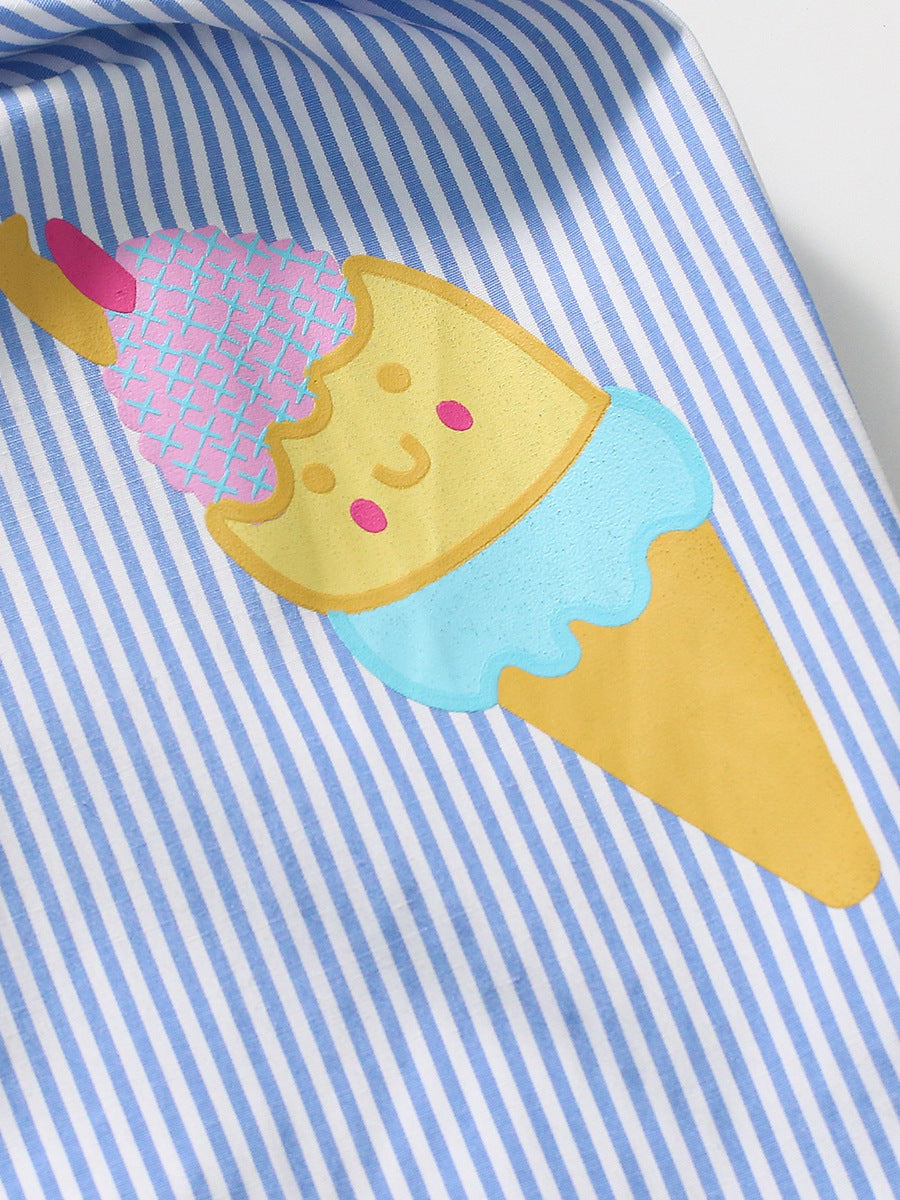 Summer Baby Kids Girls Top featuring a striped vest and solid color shorts in blue, perfect for warm weather.