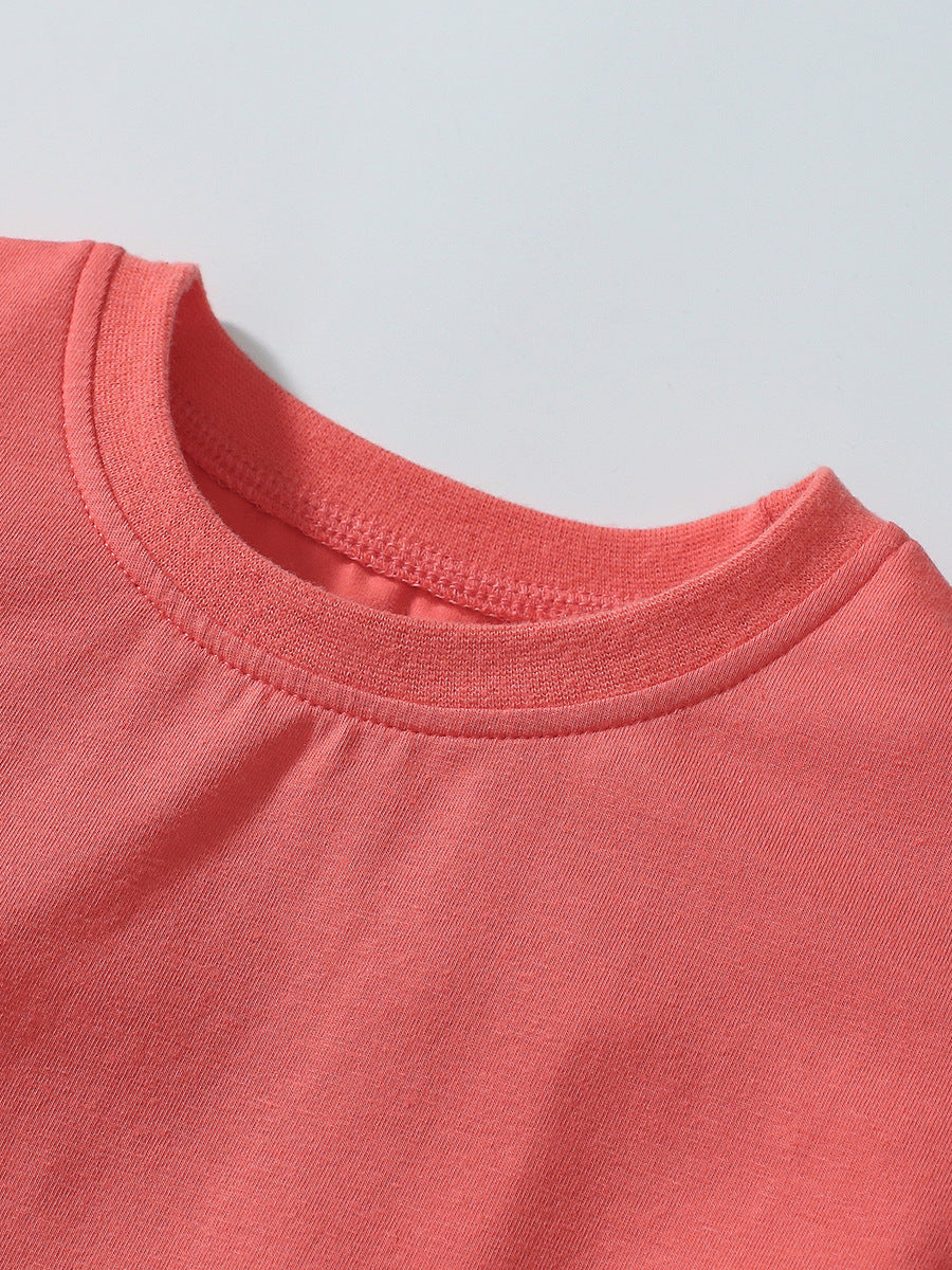 Summer Baby Kids Girls Unicorn Pattern Orange Dress and Pants set, featuring a vibrant orange color and playful unicorn design, perfect for warm weather.